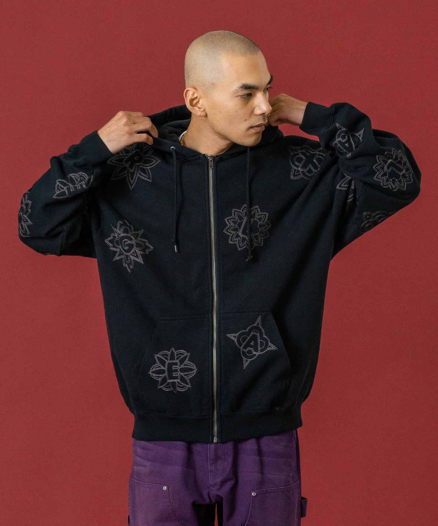 ALLOVER EMBROIDERY ZIP UP HOODED SWEATSHIRT - Image 10