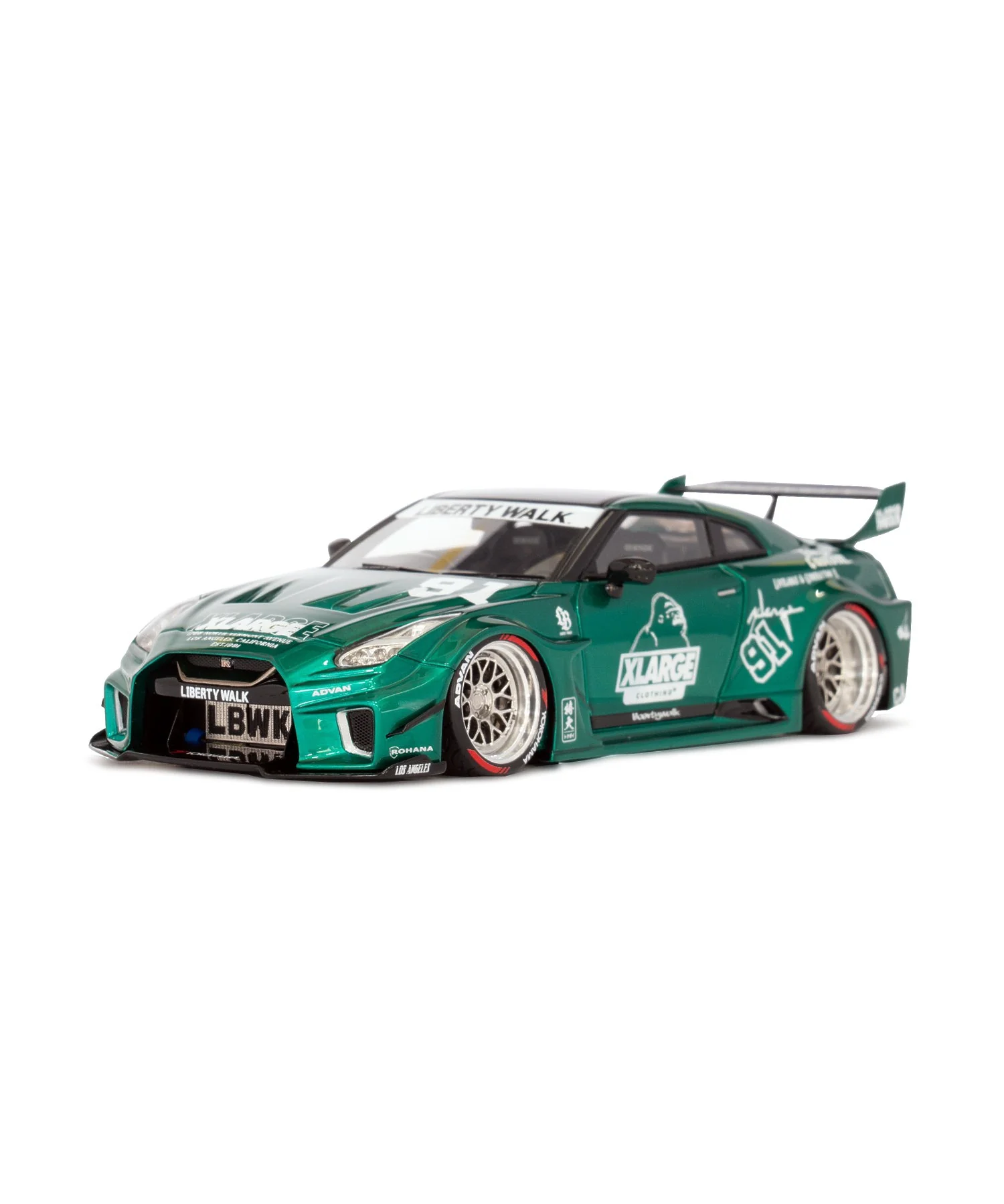 XLARGE×LIBERTY WALK 1/43 MakeUP LB Shiulette WORKS GT GTR GREEN - Image 3