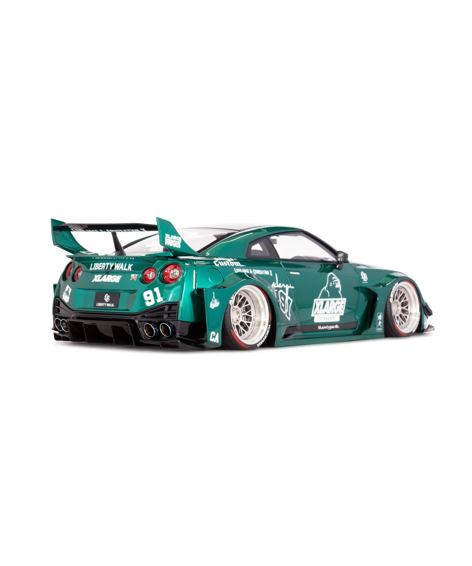 XLARGE×LIBERTY WALK 1/18 MakeUP LB Shiulette WORKS GT GTR GREEN - Image 5