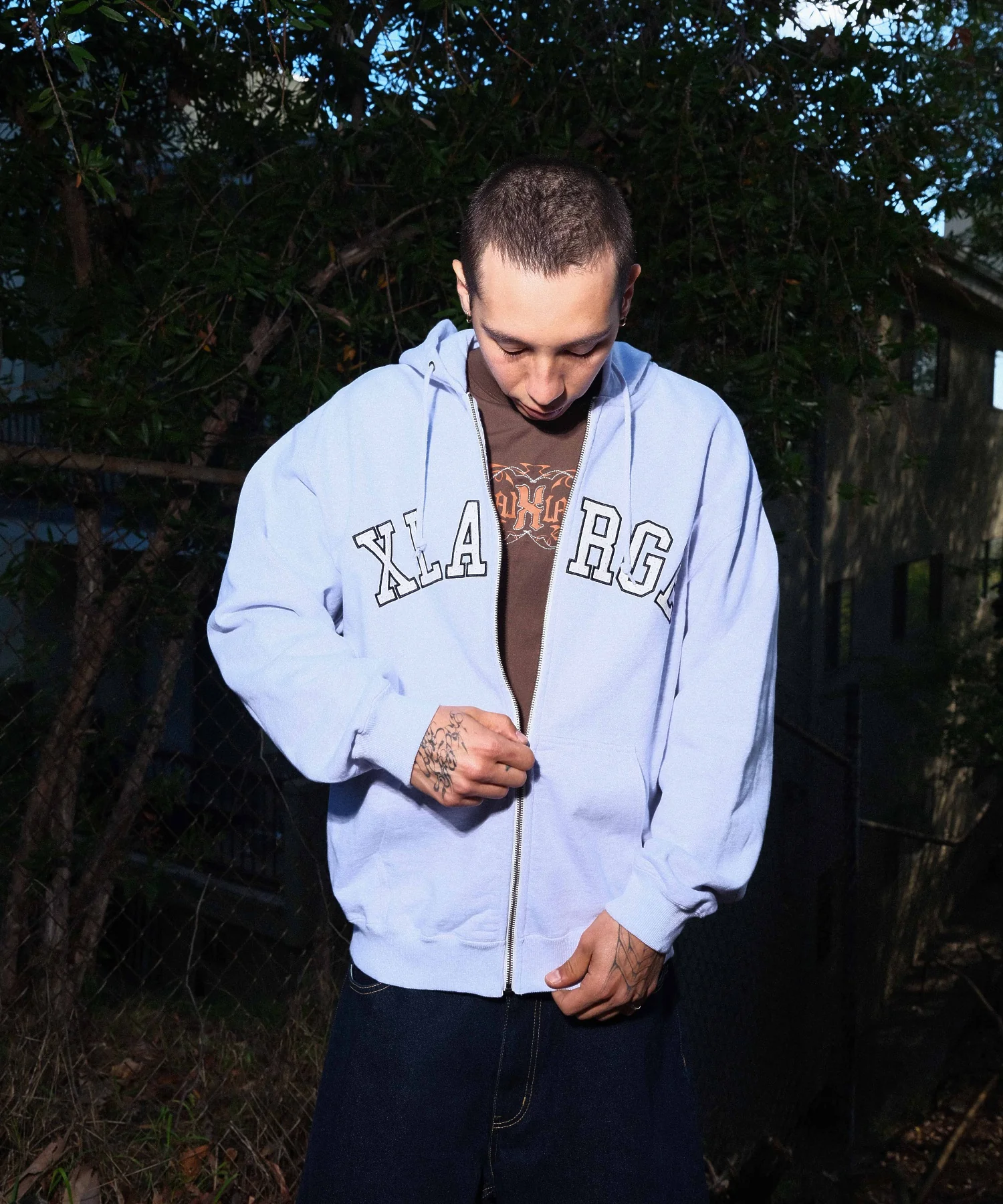 PERFORATED LEATHER LOGO ZIP UP HOODED SWEATSHIRT - Image 8