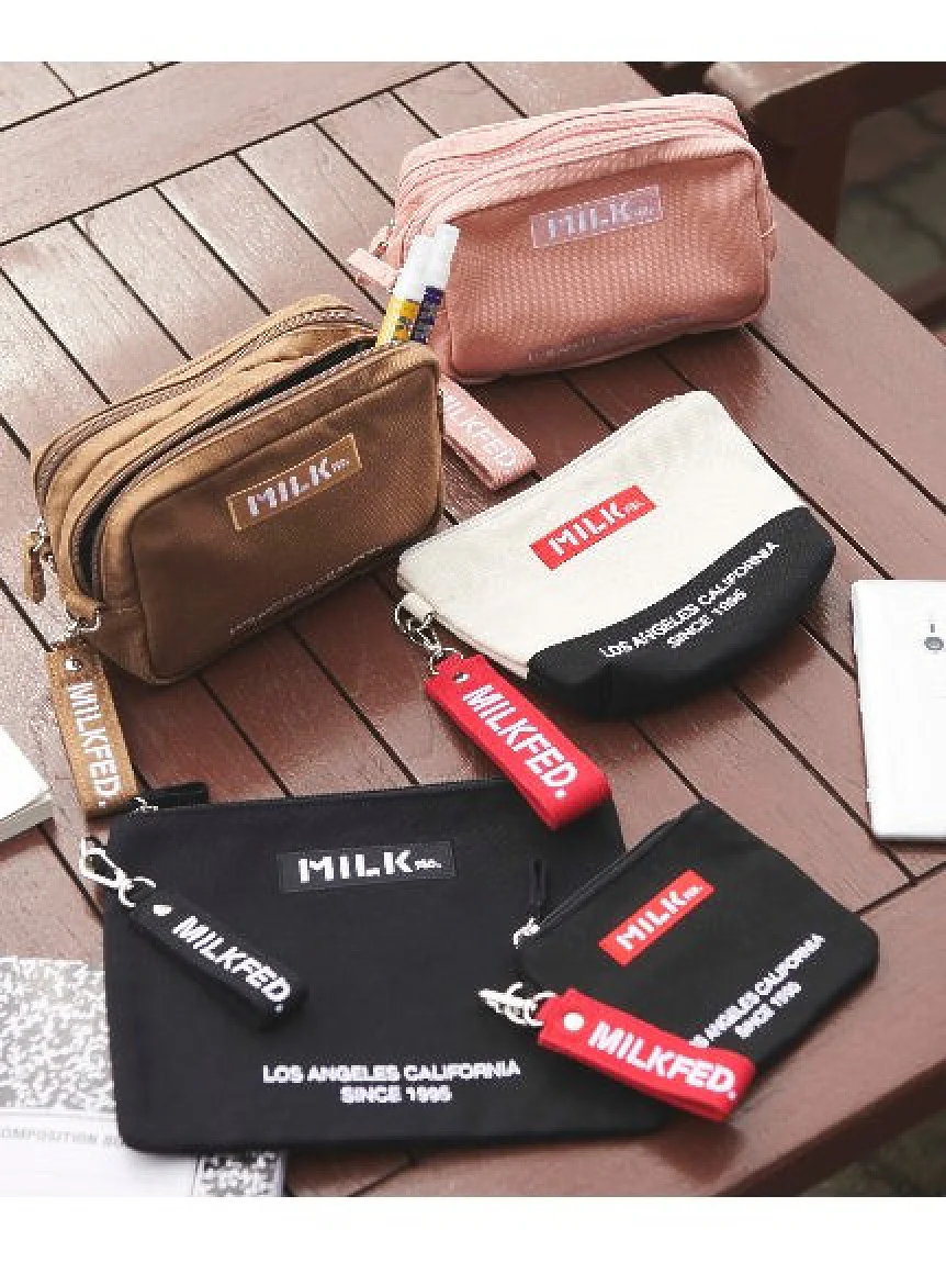 EMBROIDERED BAR DOUBLE ZIP POUCH MILKFED. - Image 22