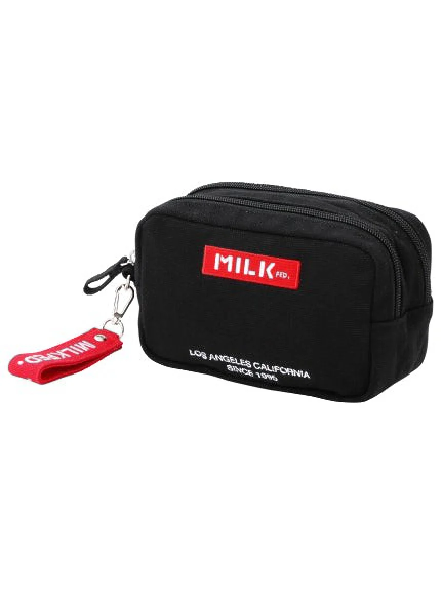 EMBROIDERED BAR DOUBLE ZIP POUCH MILKFED. - Image 29