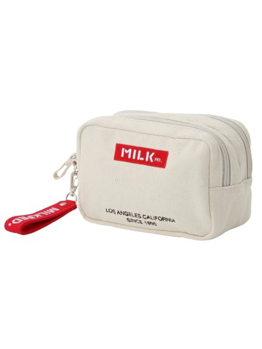 EMBROIDERED BAR DOUBLE ZIP POUCH MILKFED. - Image 35