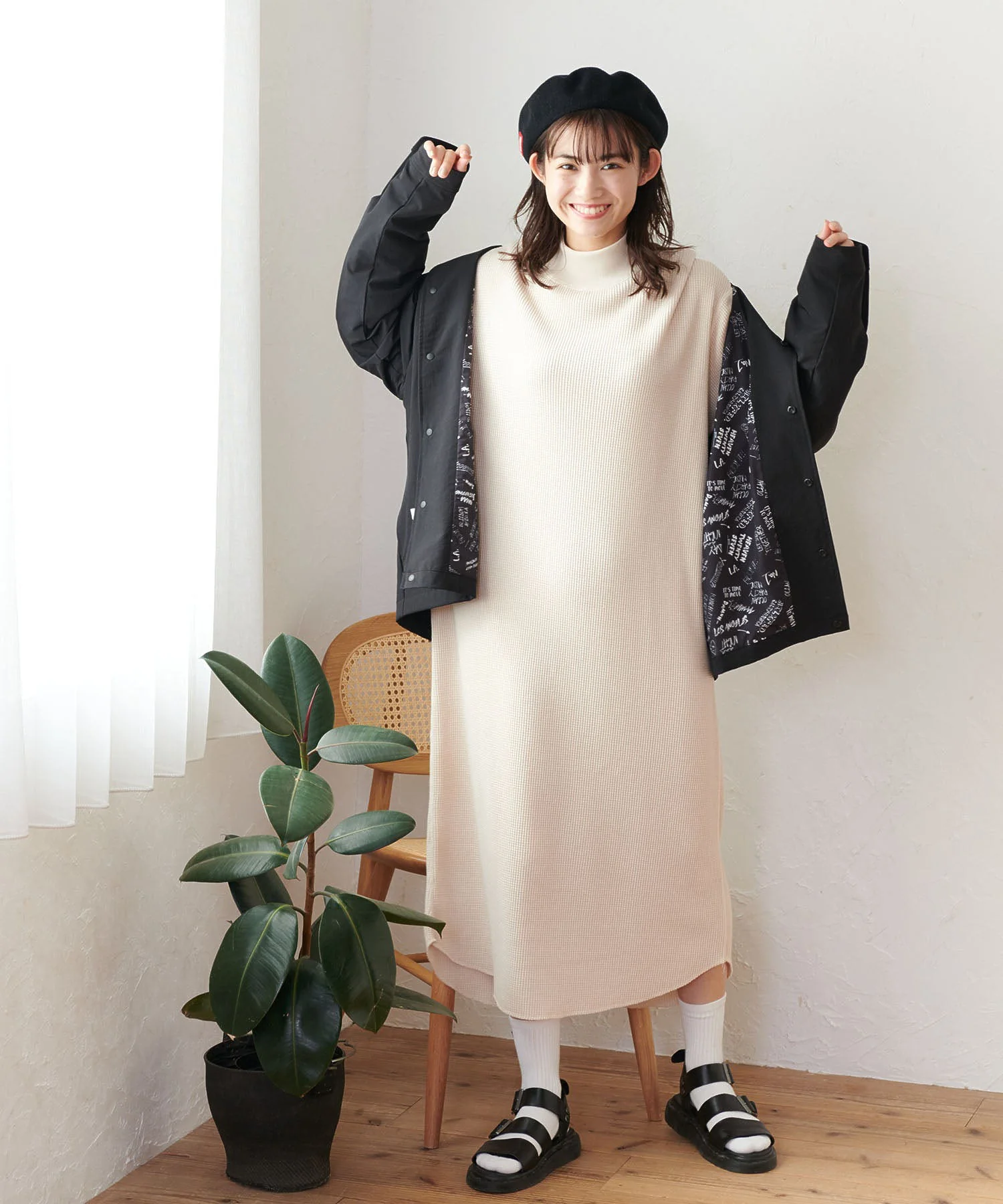 RIB NECK WAFFLE DRESS MILKFED. - Image 23