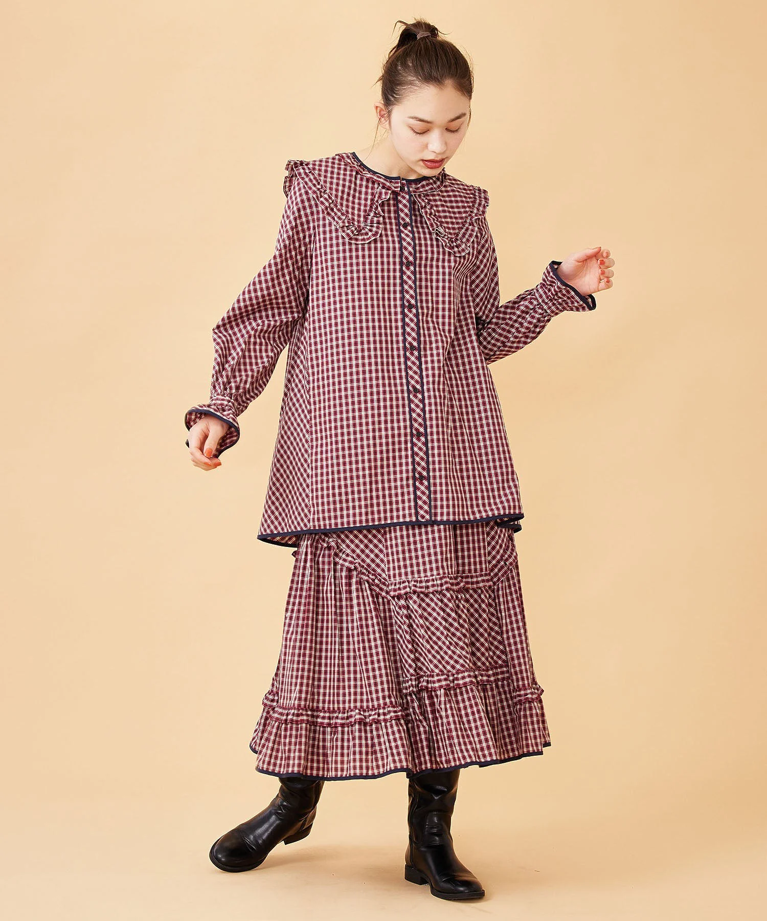 RUFFLE BIG COLLAR PLAID BLOUSE MILKFED. - Image 8