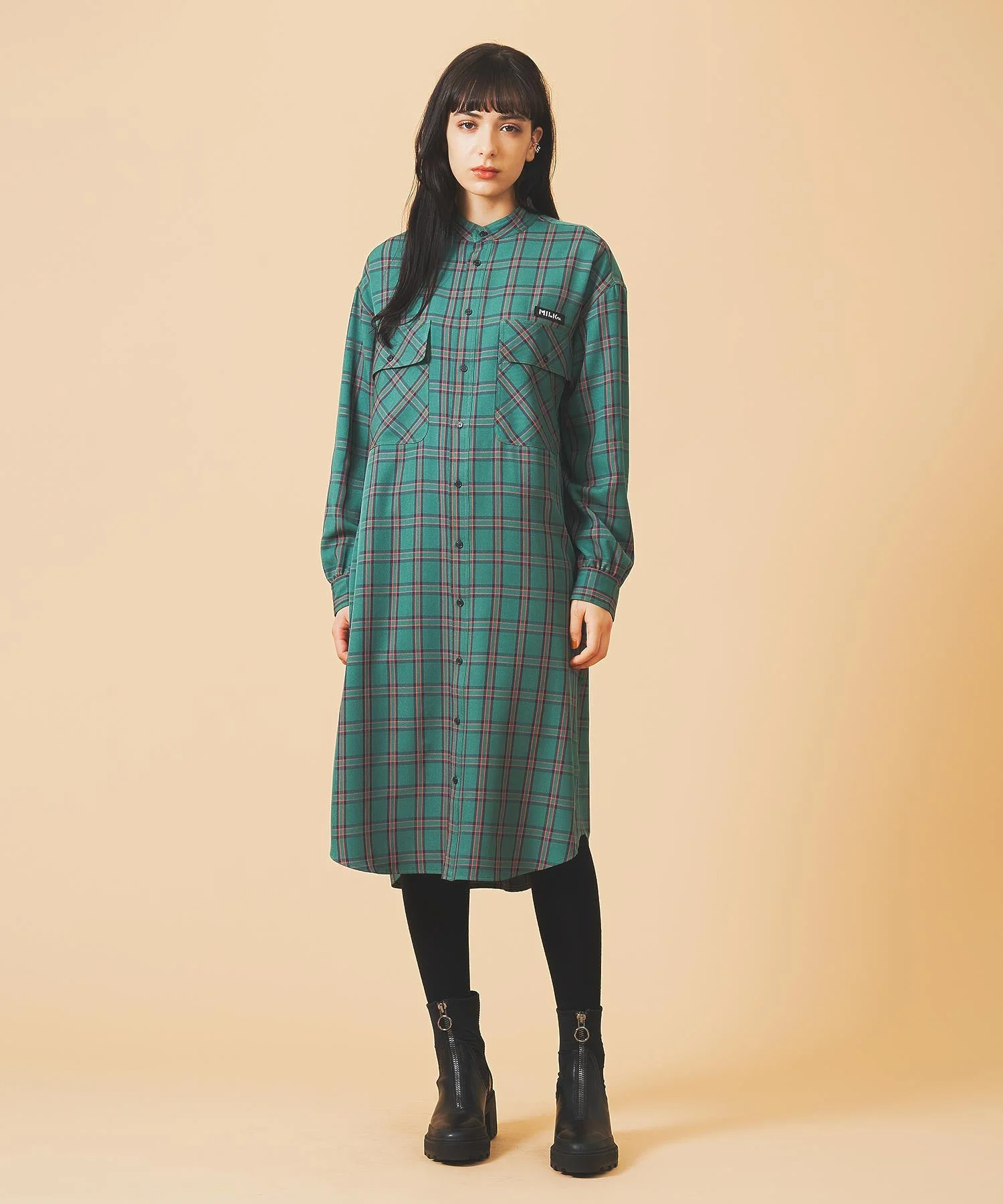 BACK LOGO PLAID SHIRT DRESS MILKFED. - Image 6