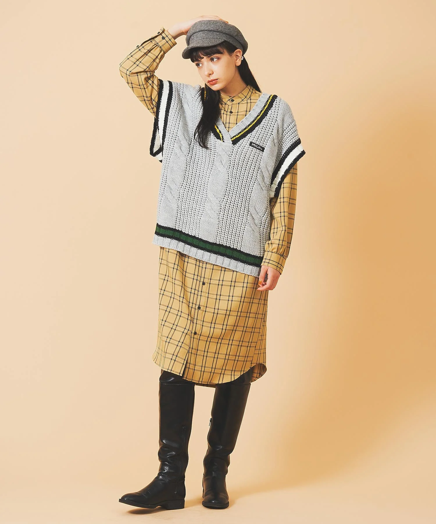 BACK LOGO PLAID SHIRT DRESS MILKFED. - Image 8