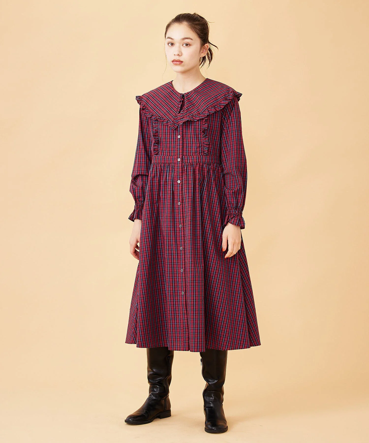 RUFFLE BIG COLLAR PLAID DRESS MILKFED. - Image 2