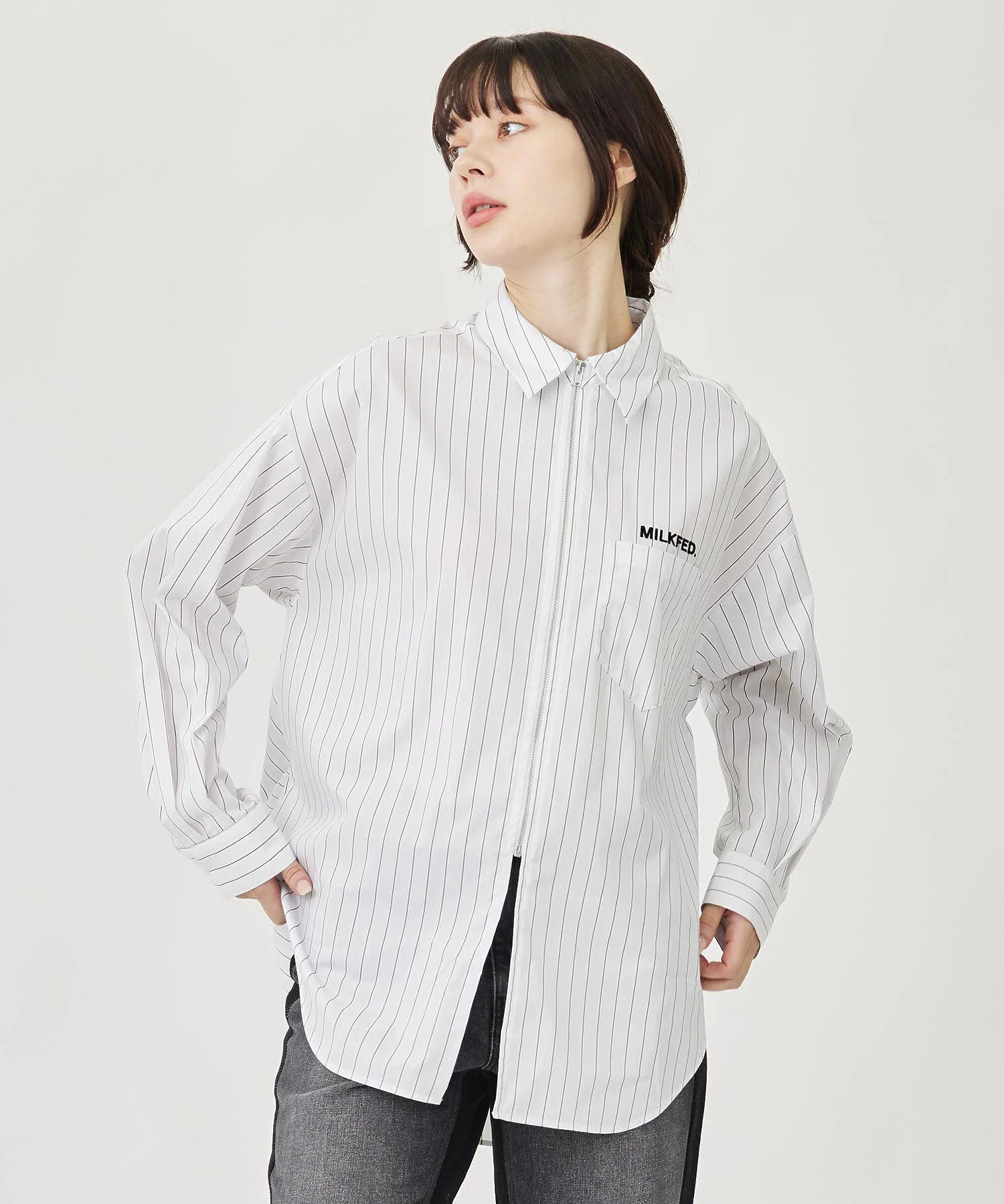 STRIPED ZIP UP SHIRT MILKFED. - Image 2