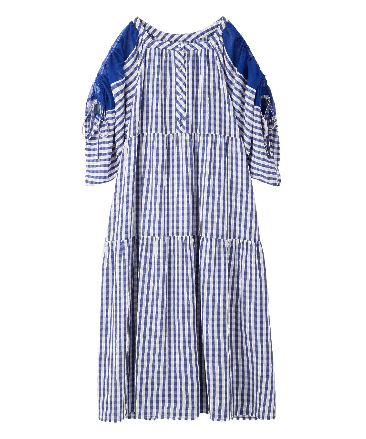 SHOULDER MESH GINGHAM CHECK DRESS MILKFED. - Image 2