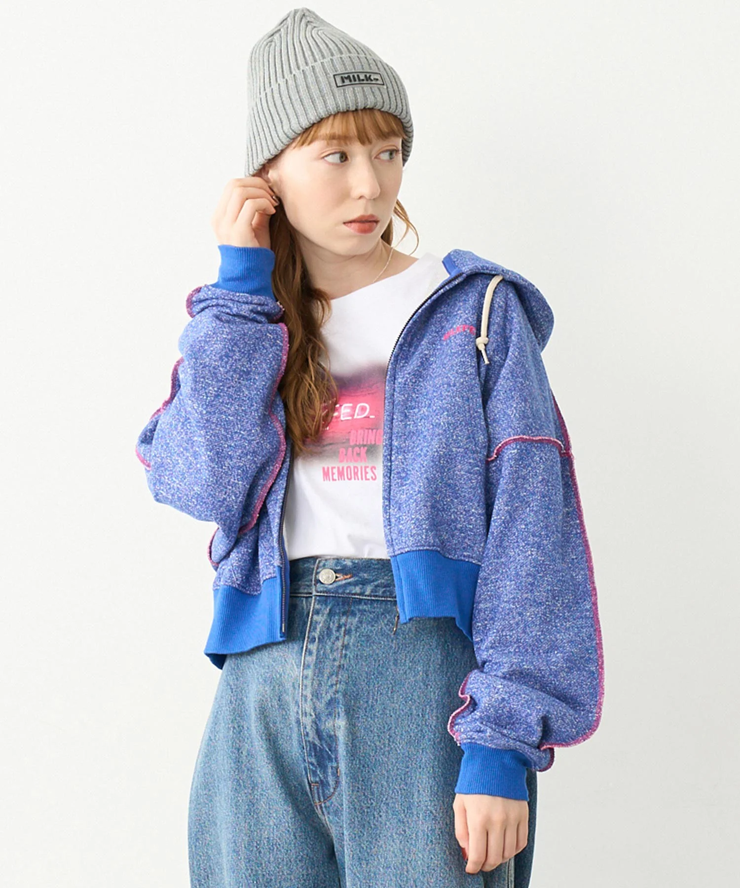 OVERLOCK STICHED ZIP UP HOODIE - Image 4