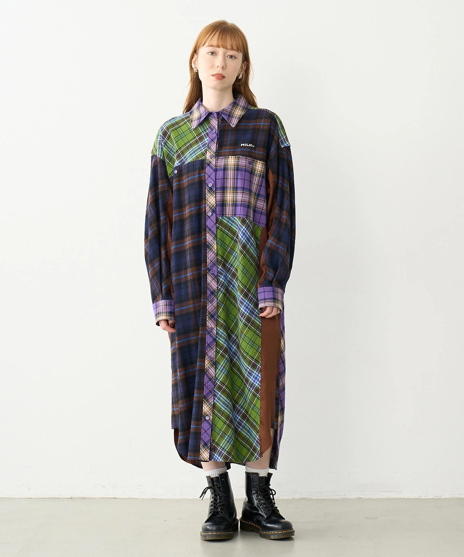PLAID PATCHWORK SHIRT DRESS - Image 11