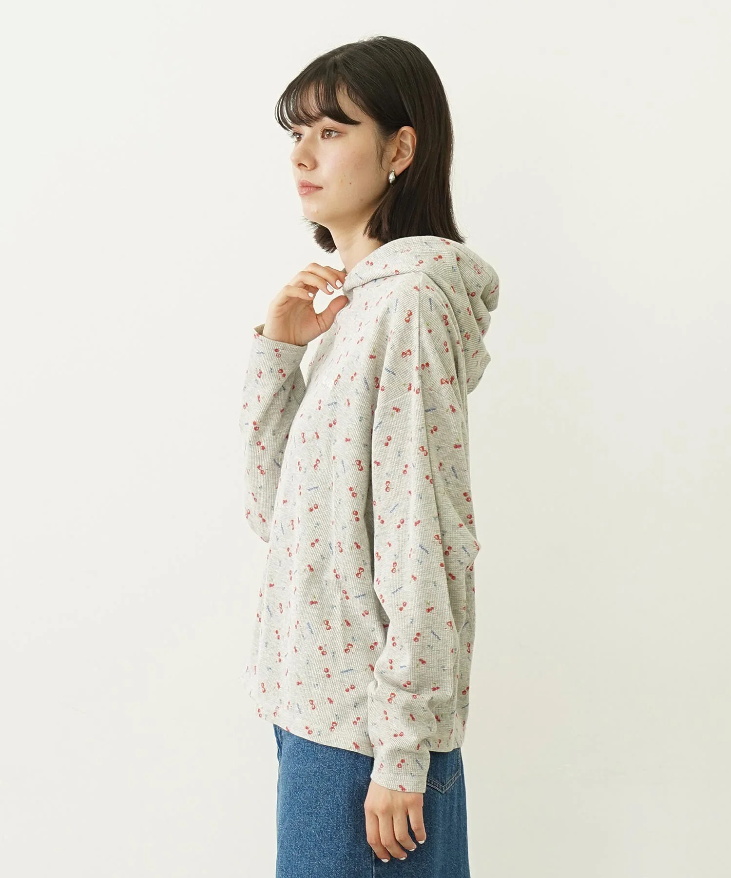 CHERRY PATTERN WAFFLE HOODIE TOP - Image 18