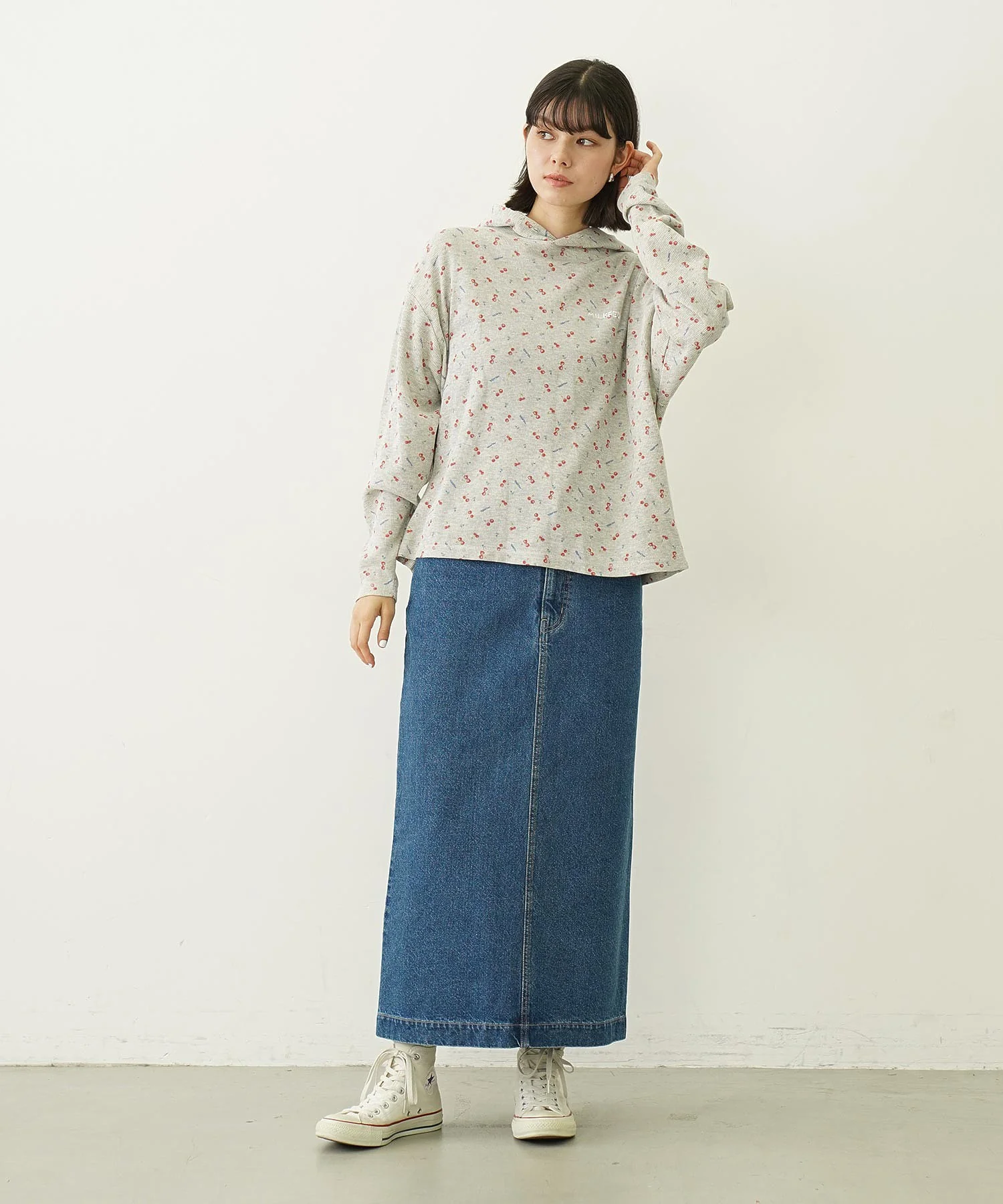 CHERRY PATTERN WAFFLE HOODIE TOP - Image 20