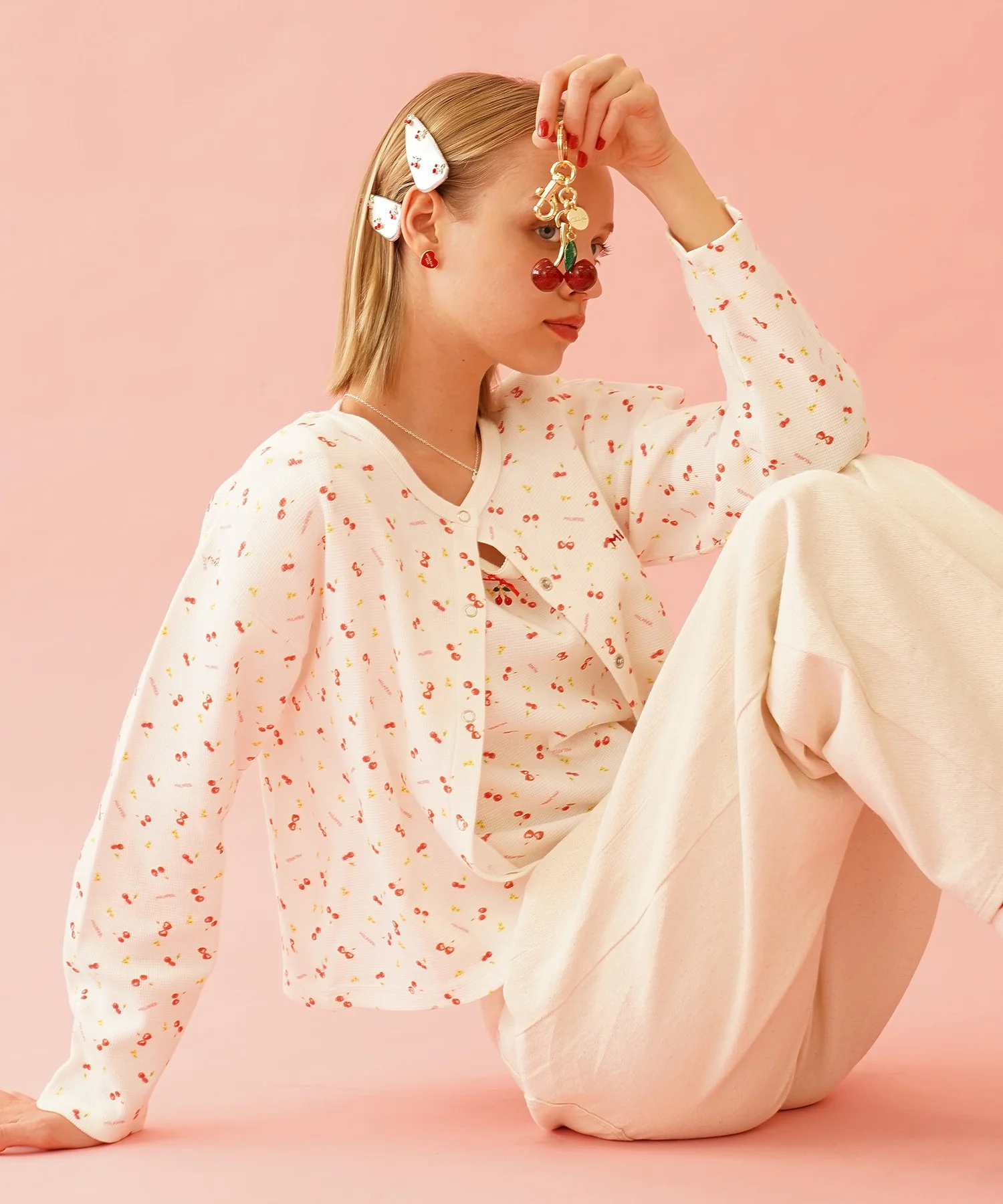 CHERRY PATTERN WAFFLE CARDIGAN - Image 10