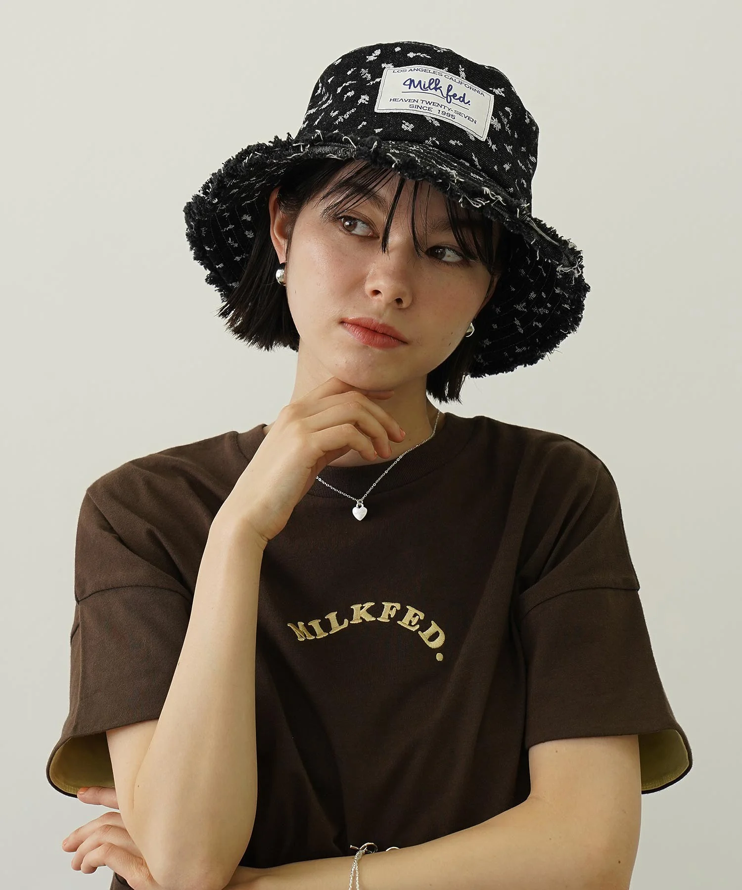 FLORAL PATTERN DENIM FRINGE BUCKET HAT - Image 14