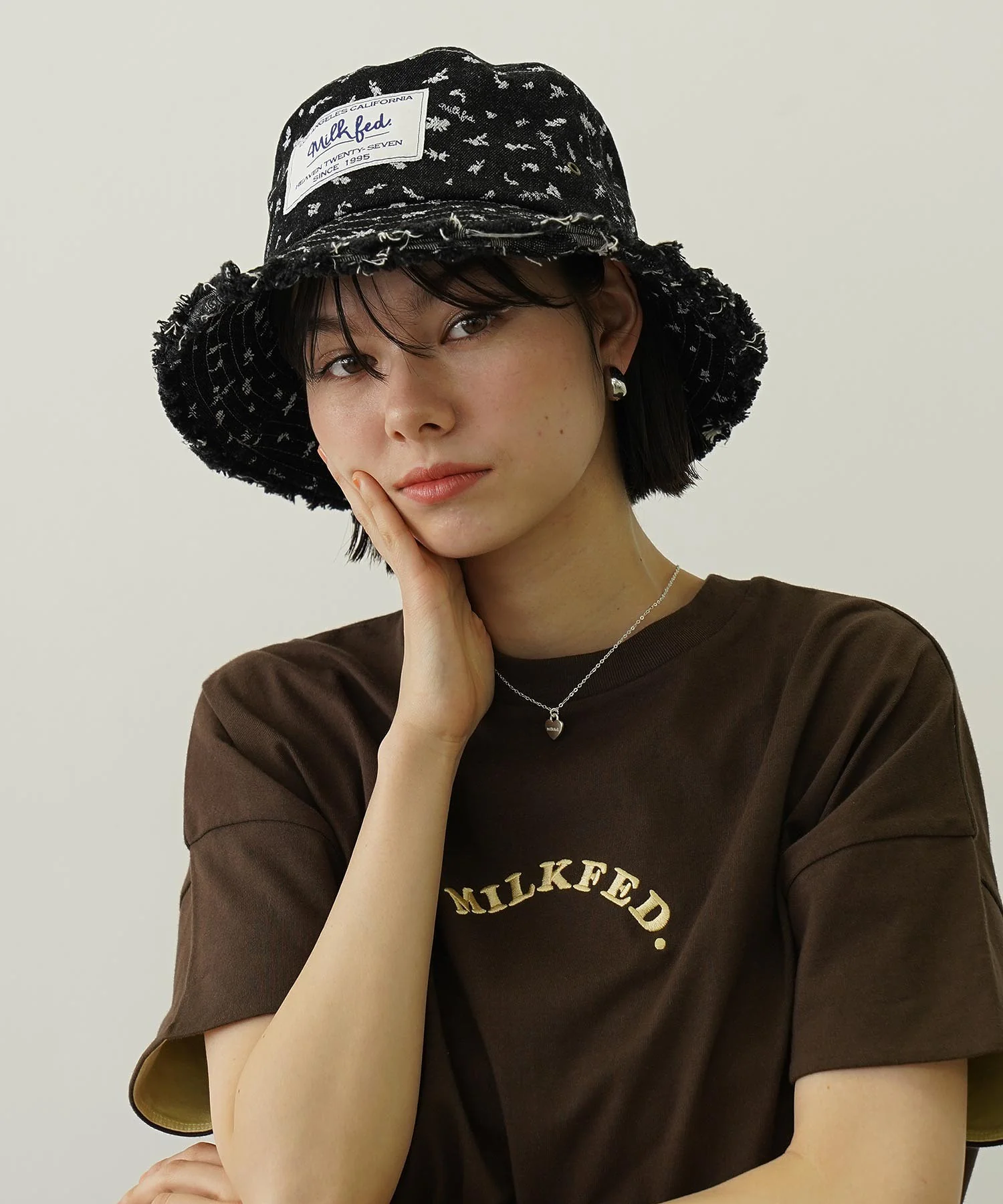 FLORAL PATTERN DENIM FRINGE BUCKET HAT - Image 15
