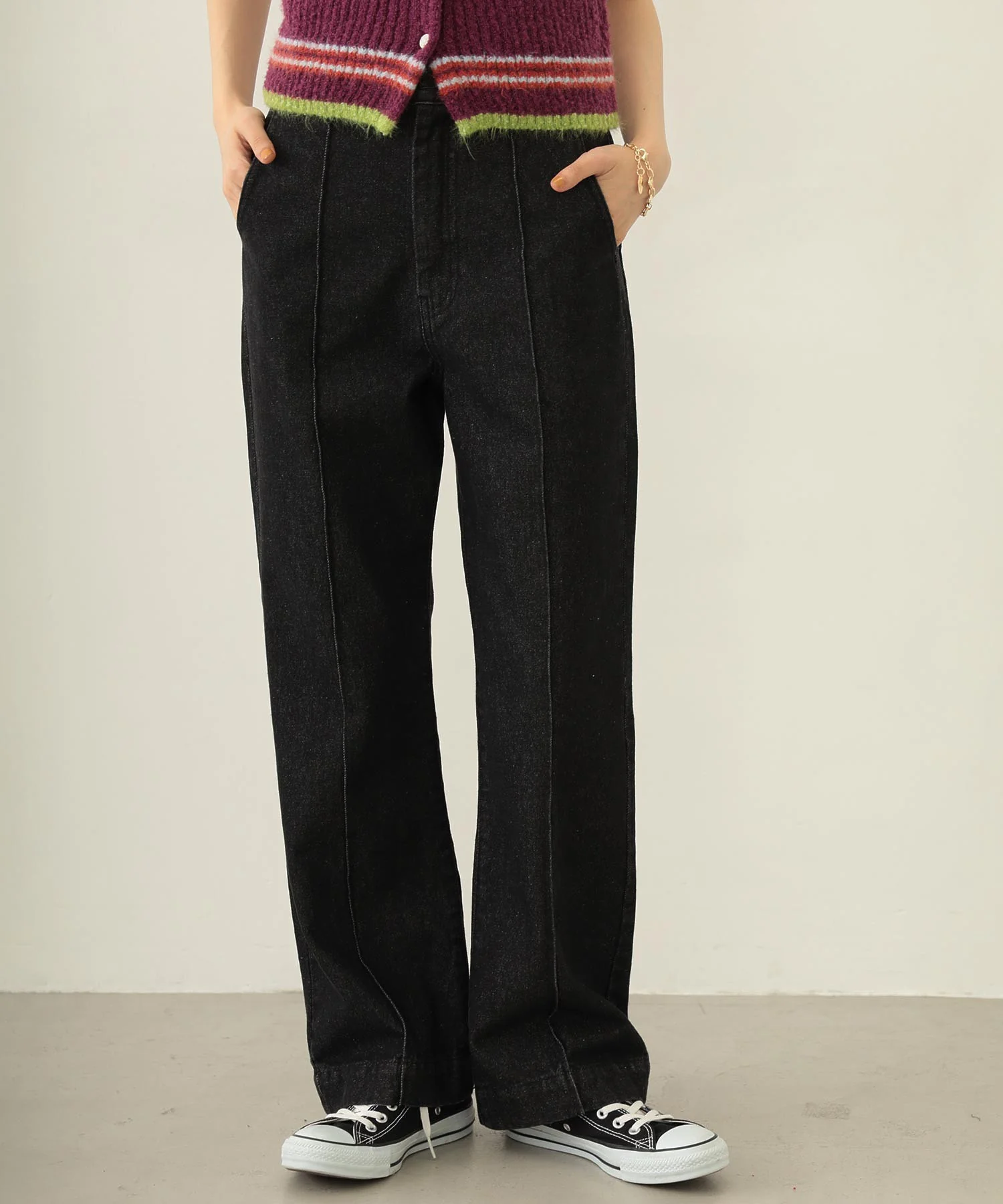 CENTER PLEAT DETAIL DENIM PANTS - Image 4