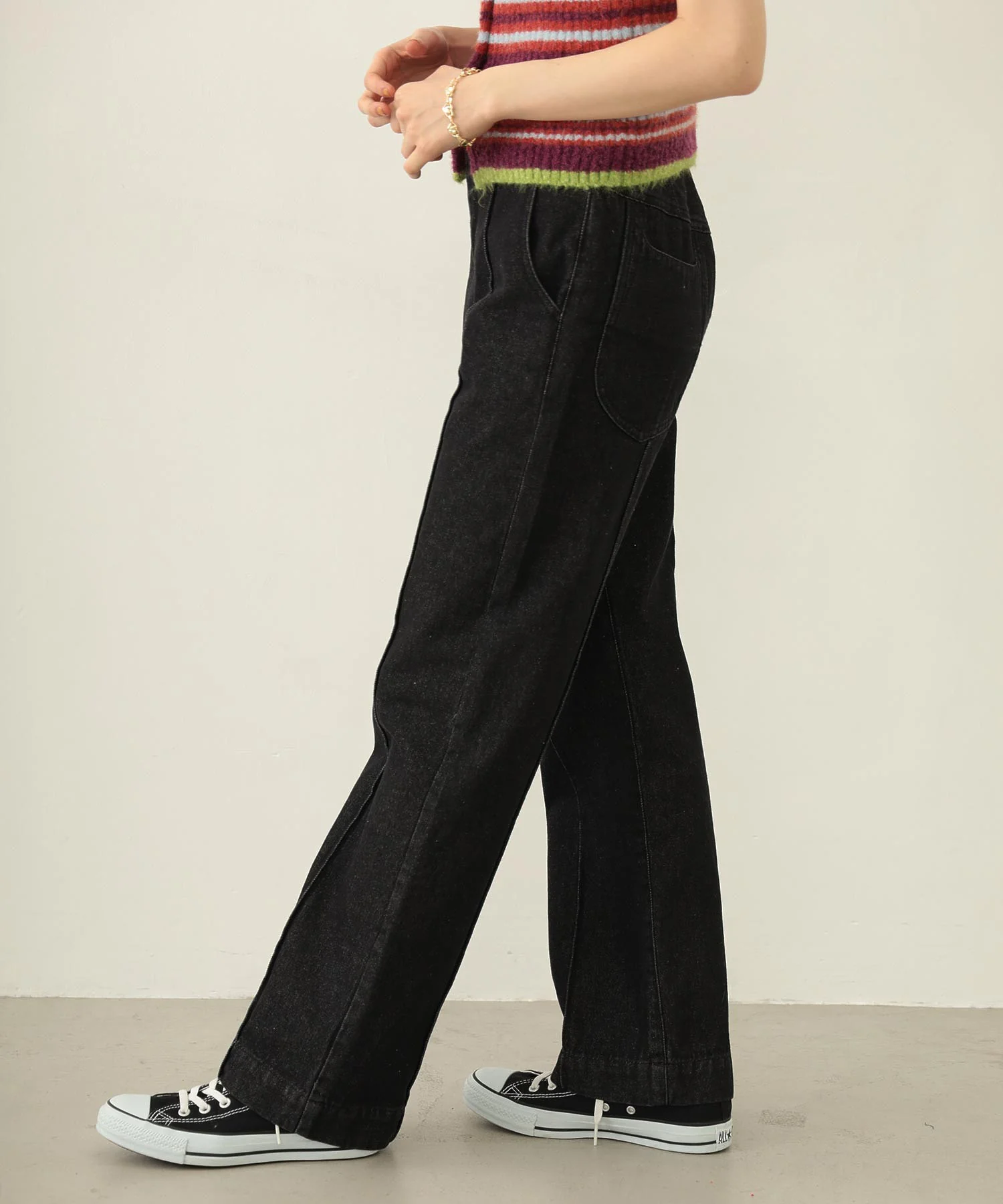 CENTER PLEAT DETAIL DENIM PANTS - Image 6