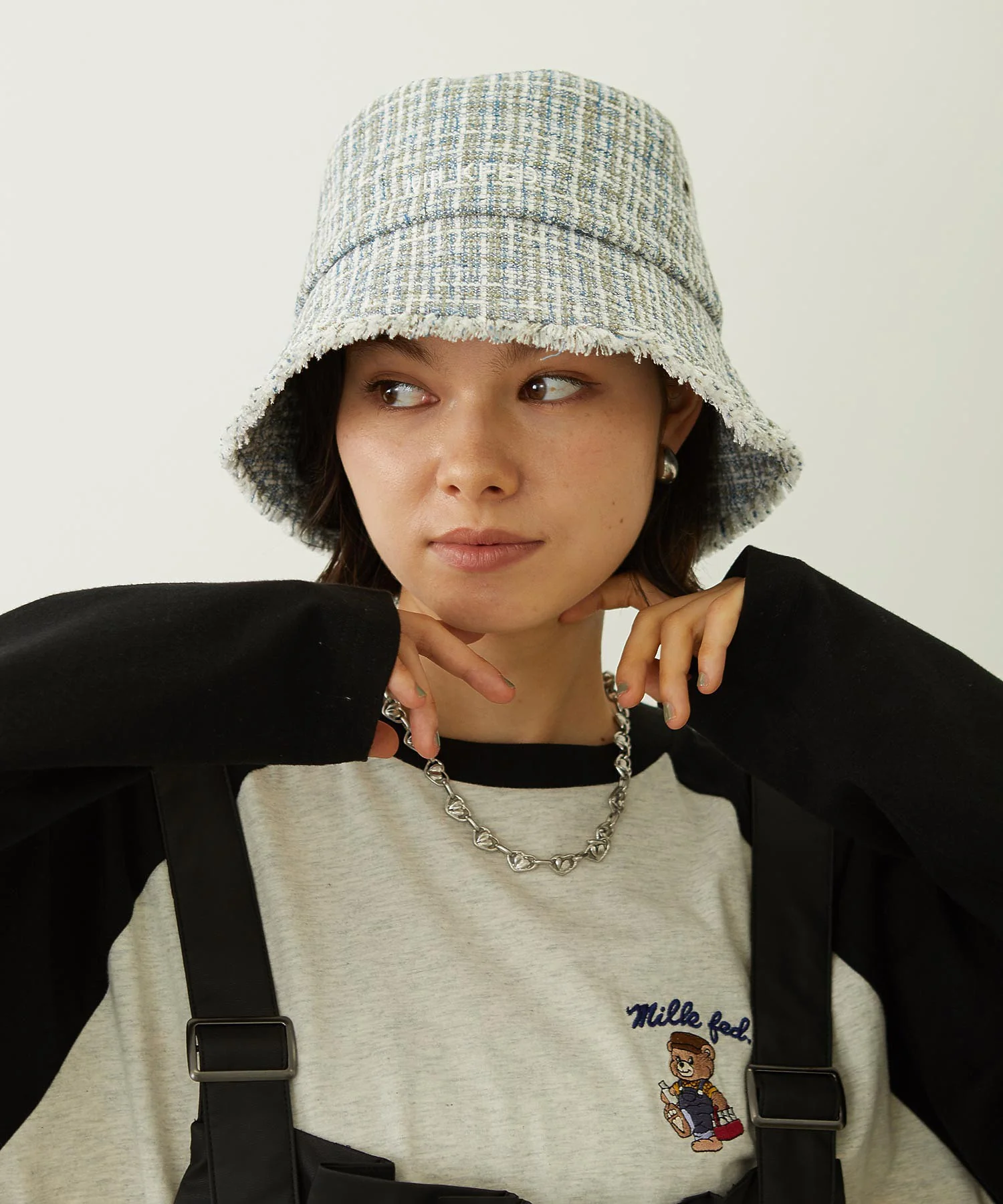 TWEED FRINGE BUCKET HAT - Image 14