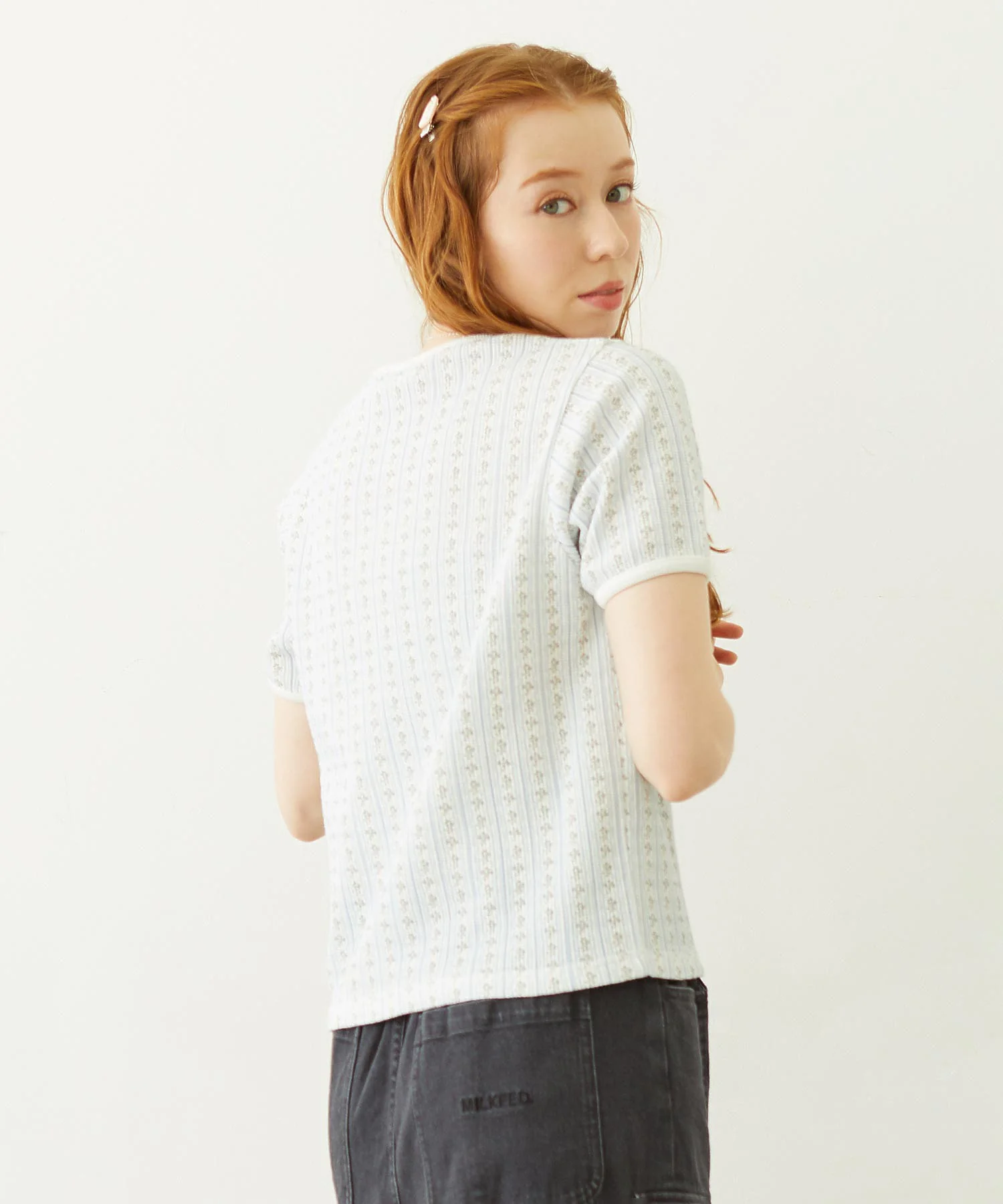 STRIPED FLOWER WAFFLE S/S TOP - Image 3