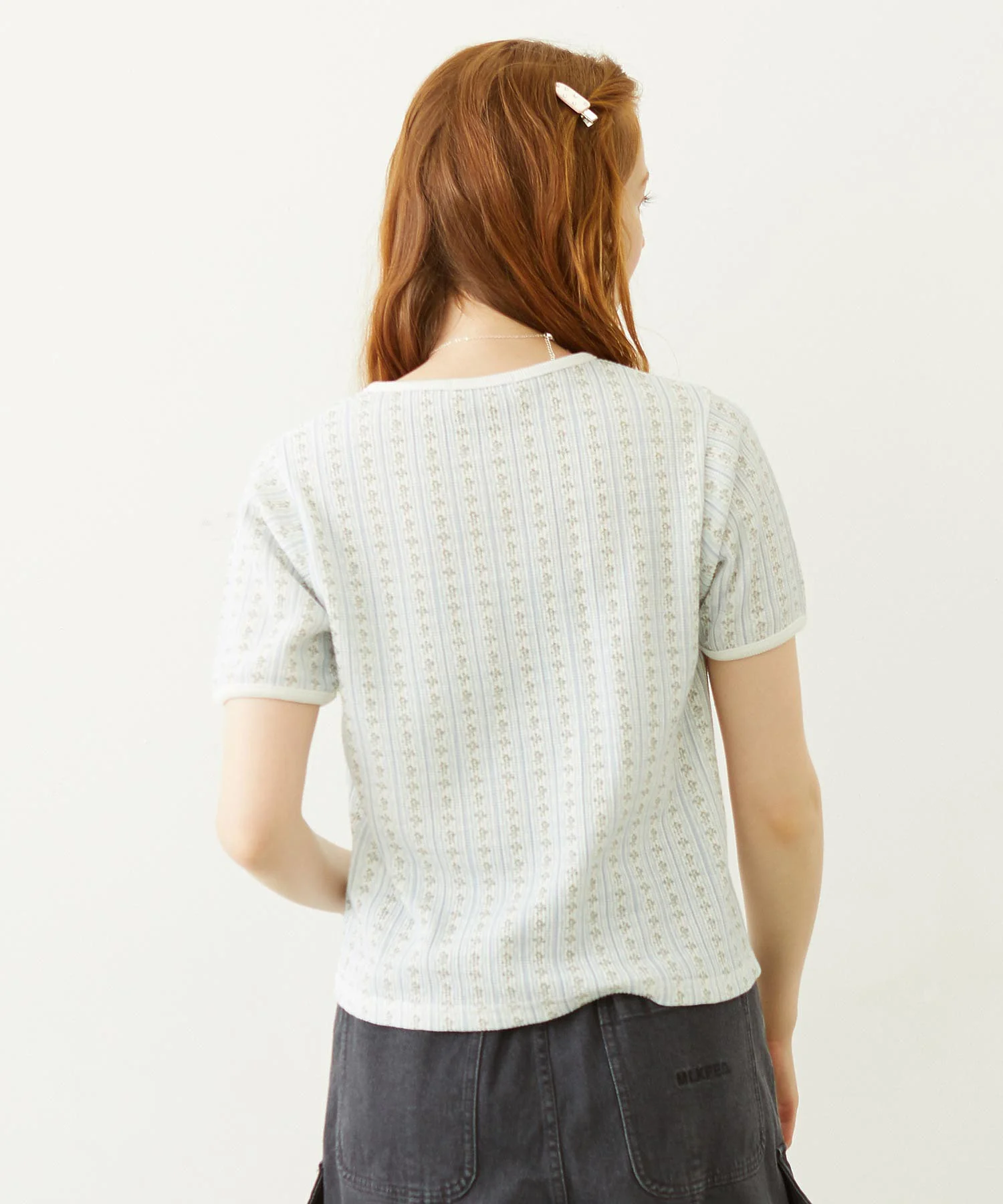 STRIPED FLOWER WAFFLE S/S TOP - Image 4