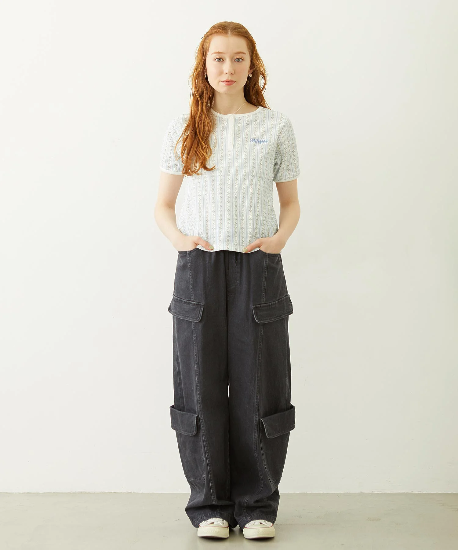 STRIPED FLOWER WAFFLE S/S TOP - Image 5