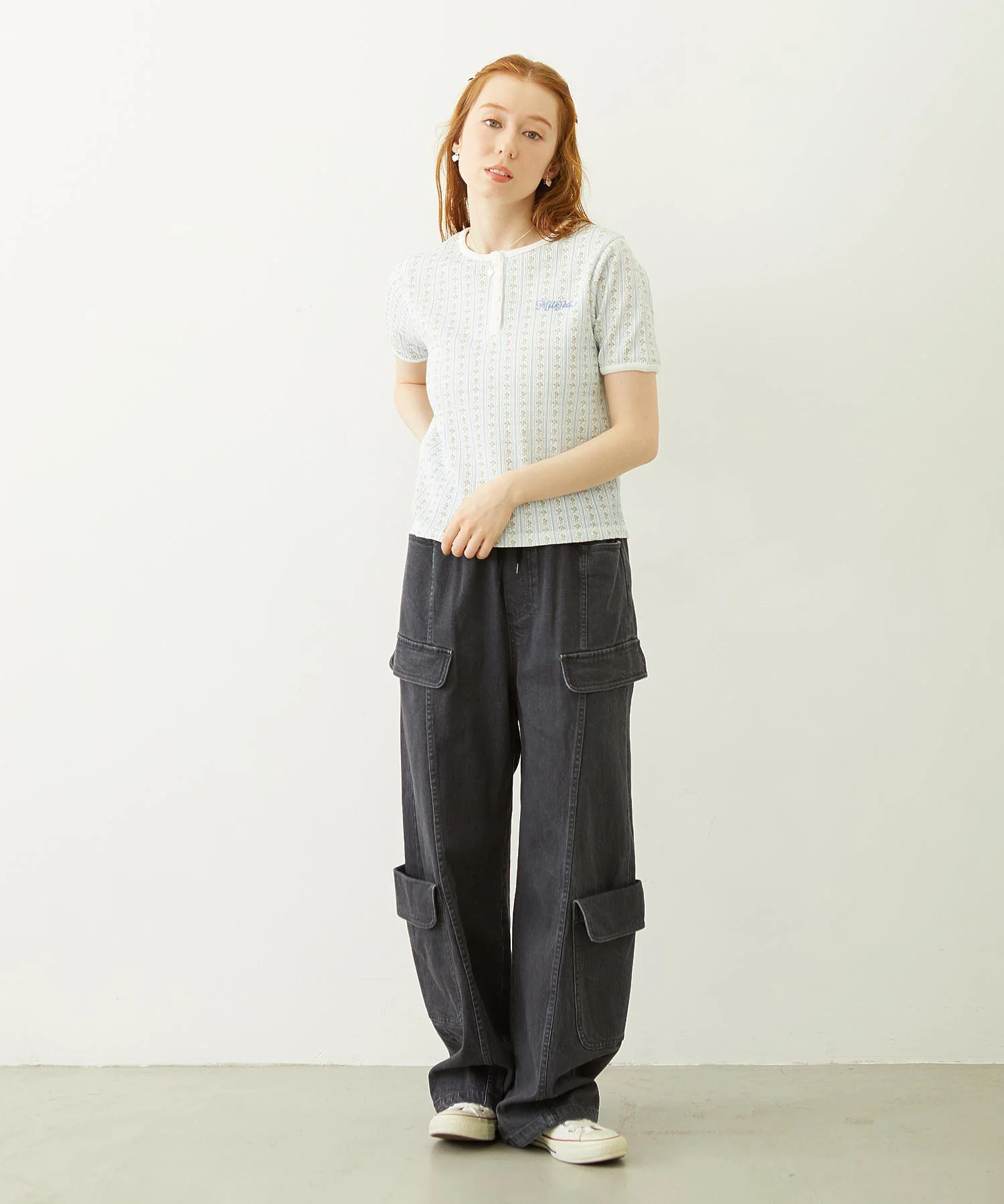 STRIPED FLOWER WAFFLE S/S TOP - Image 6