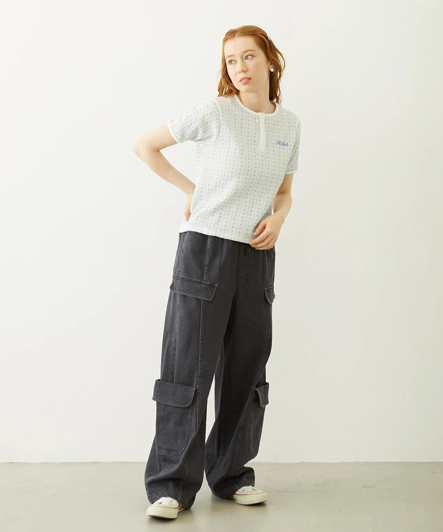 STRIPED FLOWER WAFFLE S/S TOP - Image 9