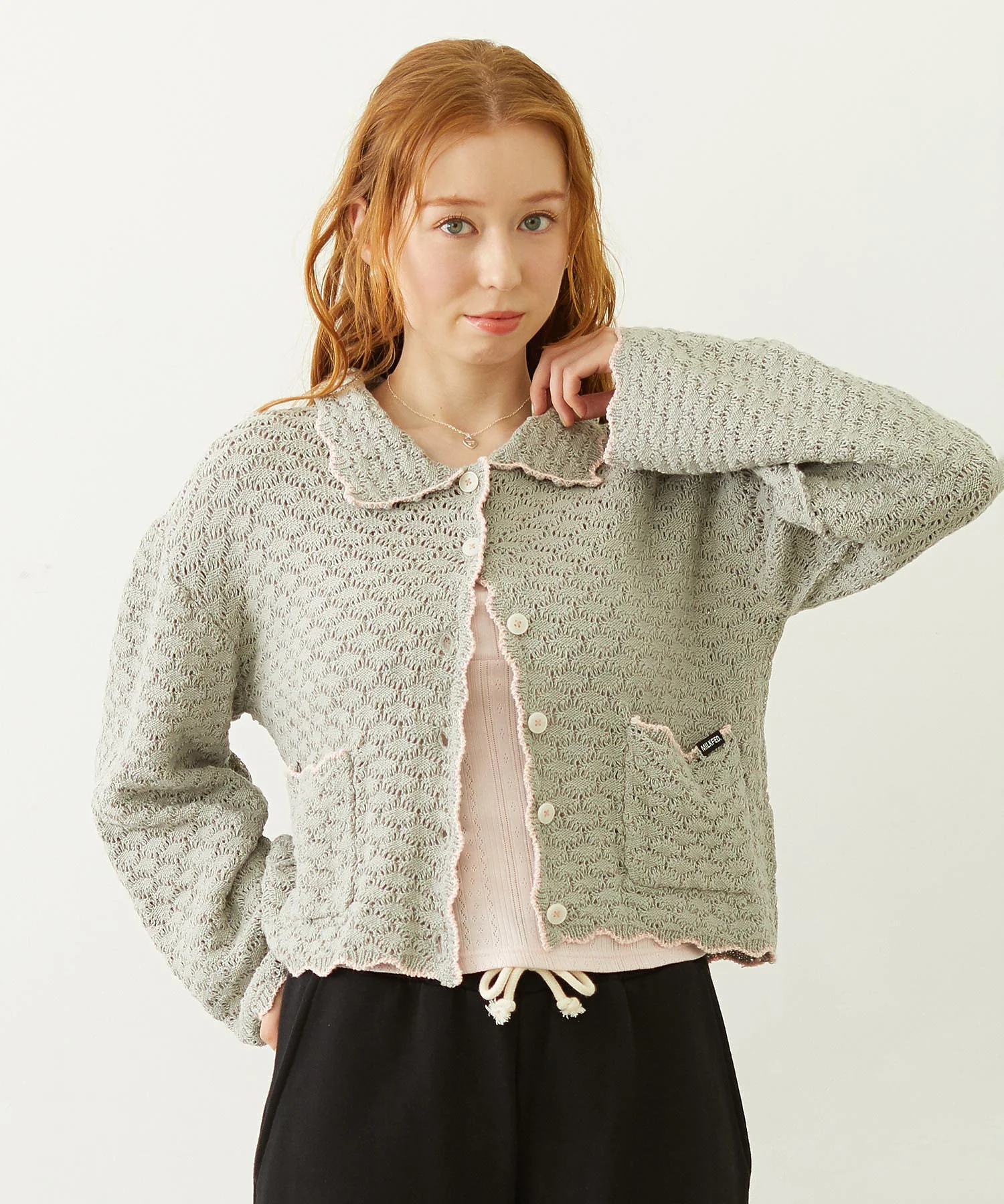 OPEN COLLAR CONTRAST TRIM KNIT CARDIGAN - Image 3