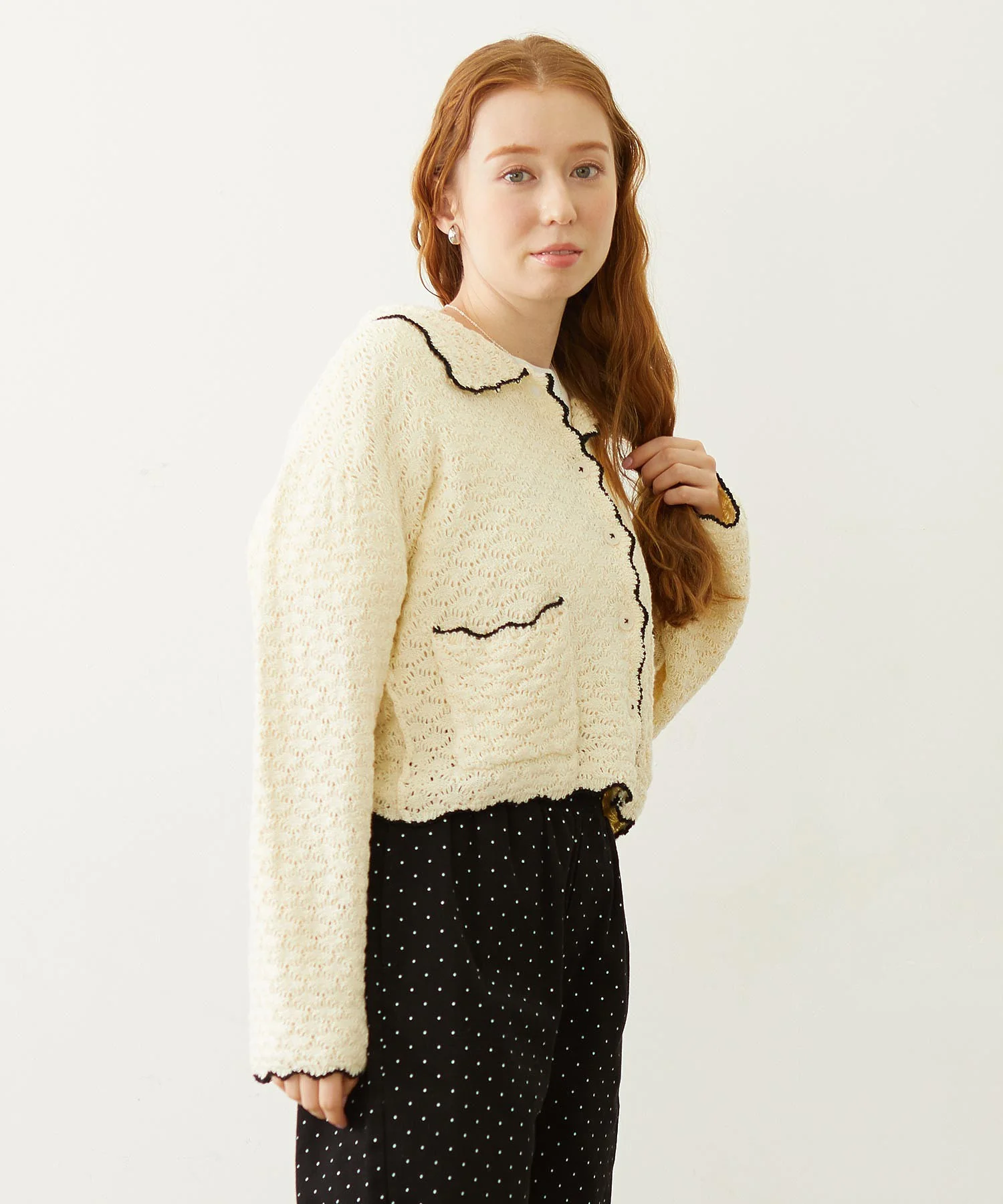 OPEN COLLAR CONTRAST TRIM KNIT CARDIGAN - Image 6