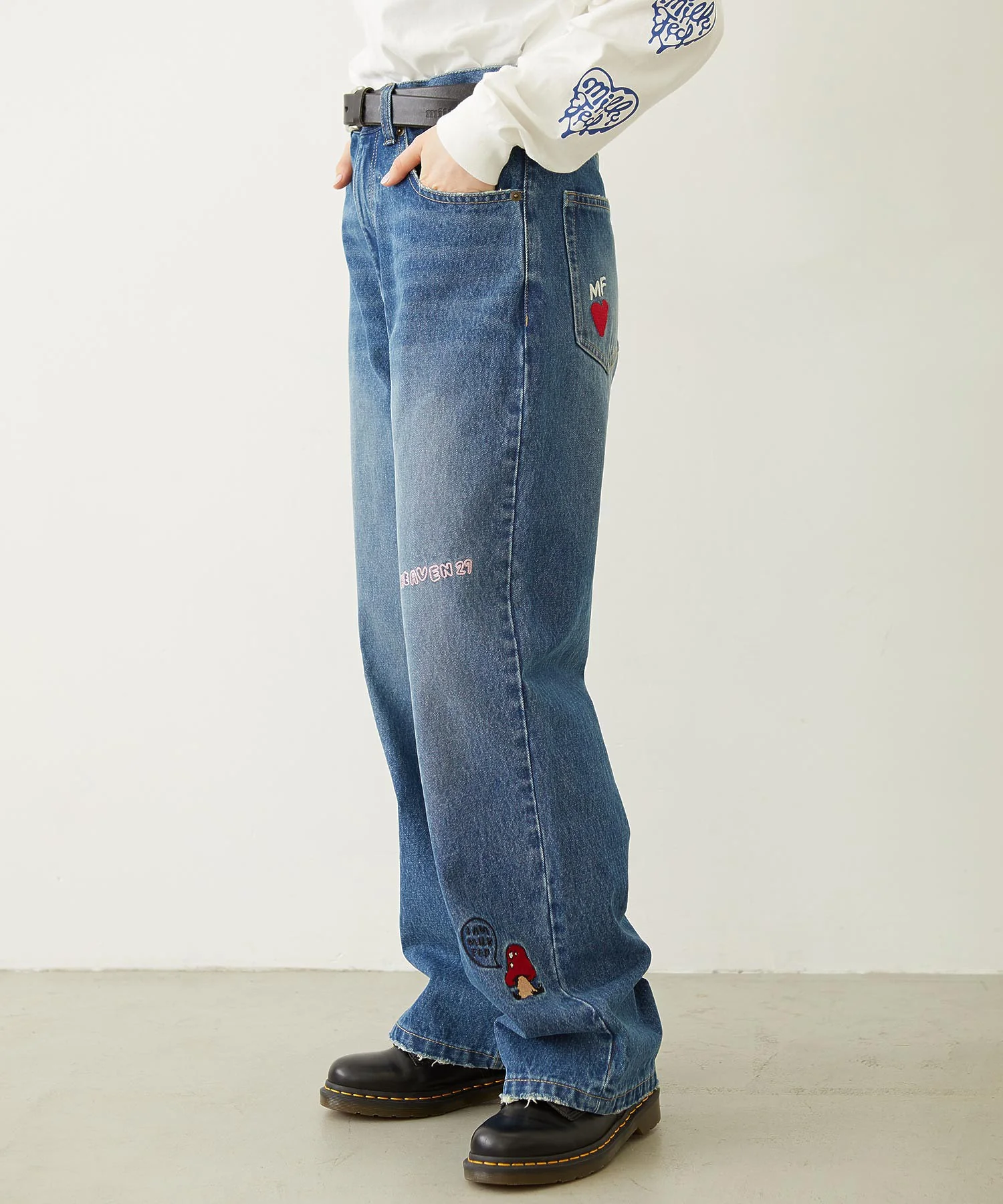 DOODLE EMBROIDERED DENIM PANTS - Image 5