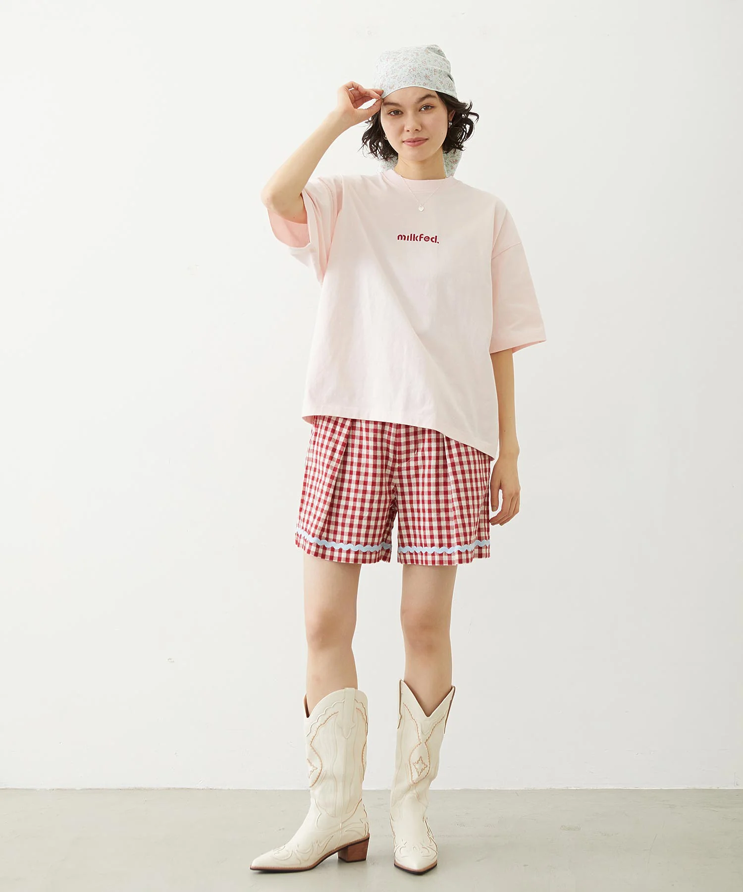 CUT OUT LOGO GINGHAM FLOWER WIDE S/S TEE - Image 6