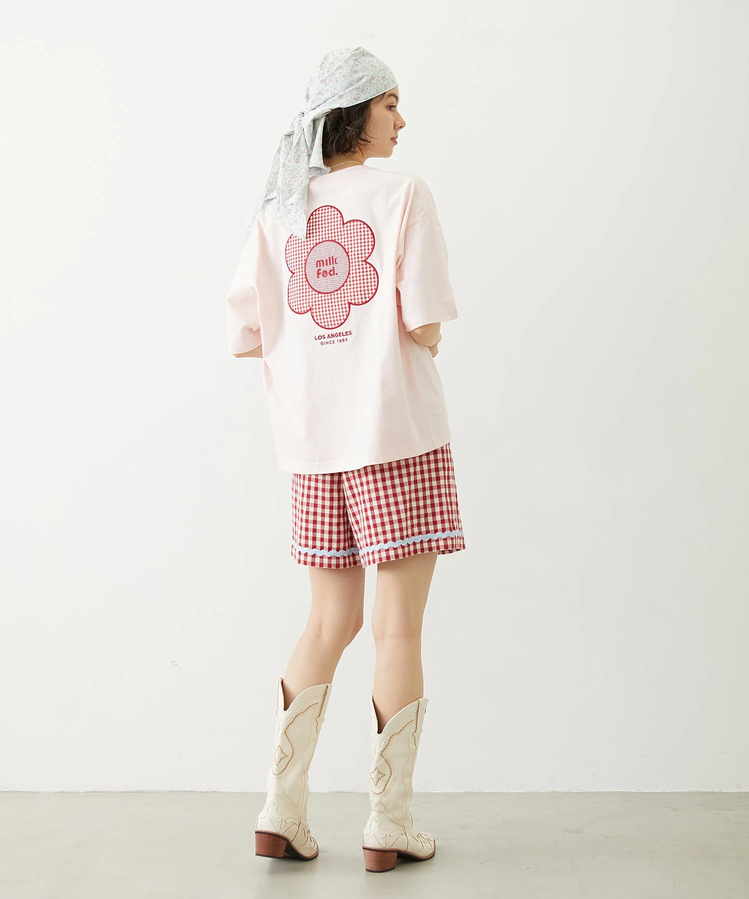 CUT OUT LOGO GINGHAM FLOWER WIDE S/S TEE - Image 8
