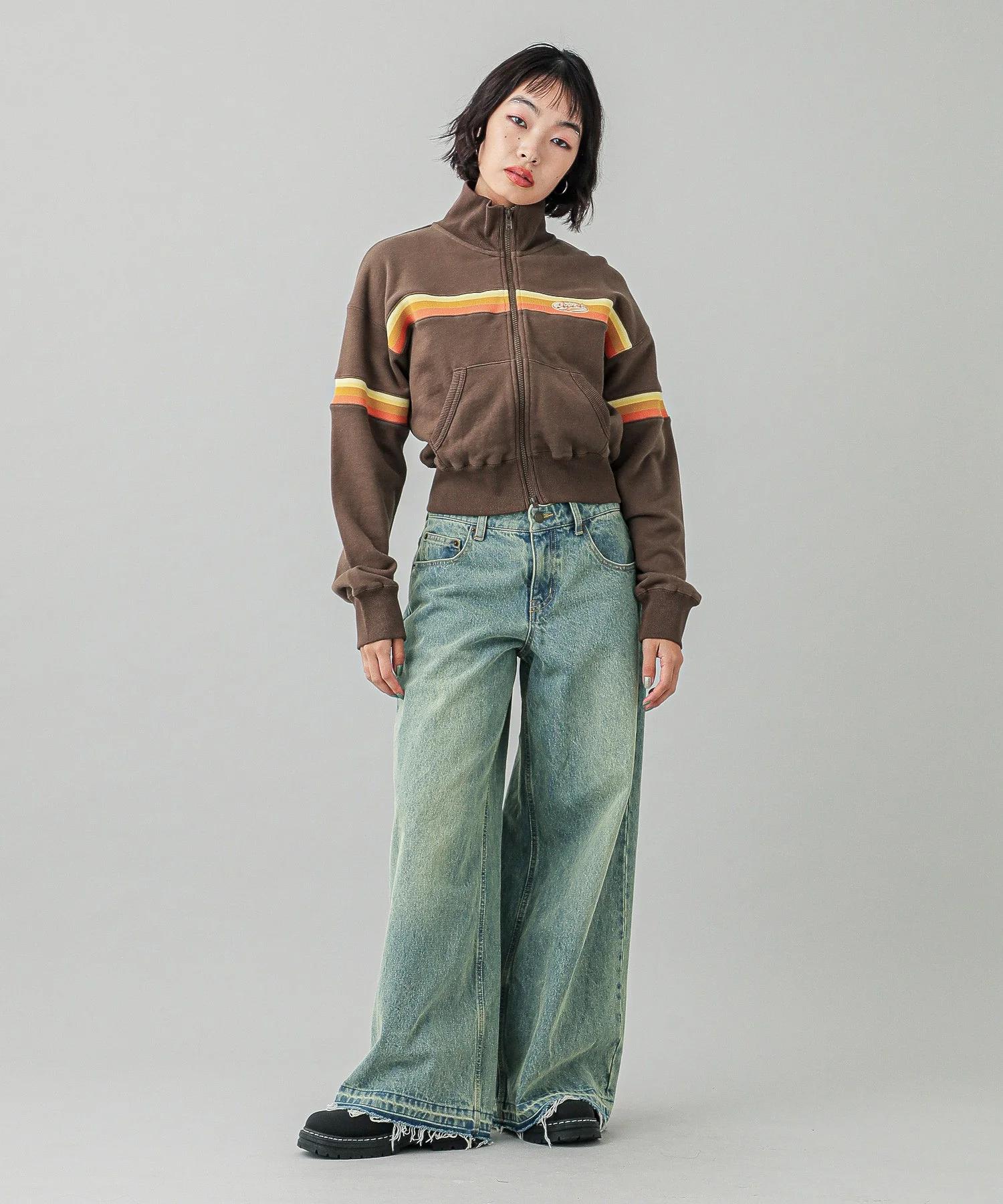 STRIPED COMPACT SWEAT TRACK TOP - Image 4
