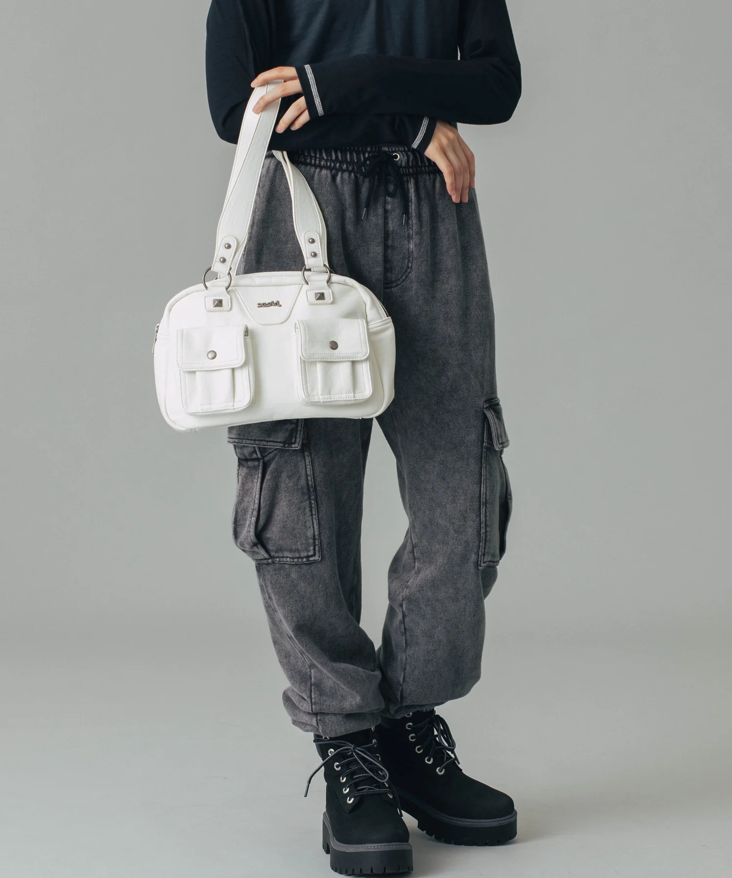 DOUBLE POCKET FAUX LEATHER HAND BAG - Image 4