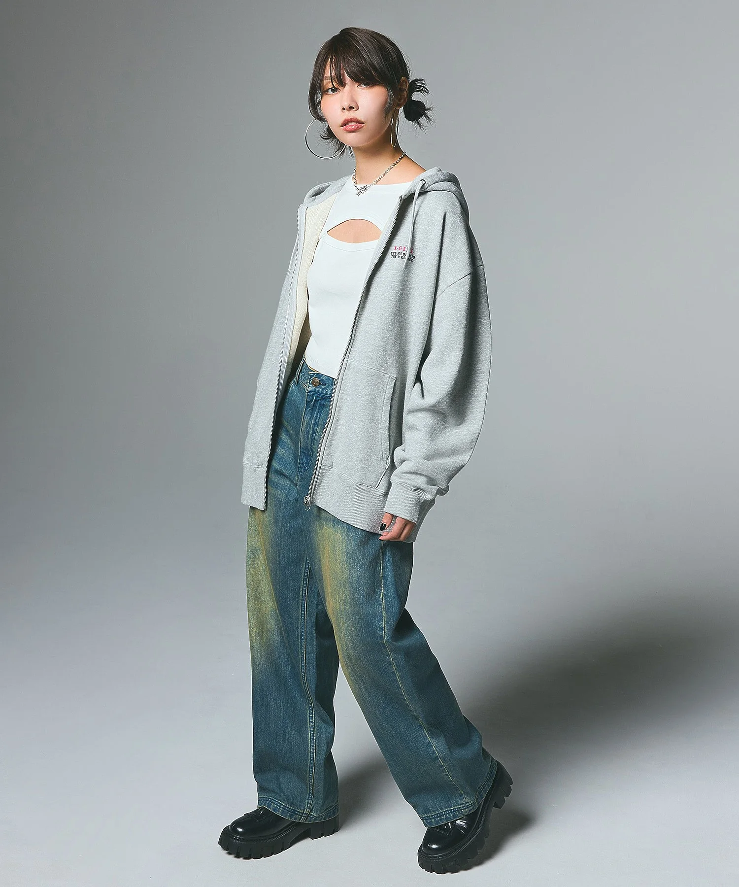 CIRCLE LOGO AND FACE ZIP UP SWEAT HOODIE - Image 5