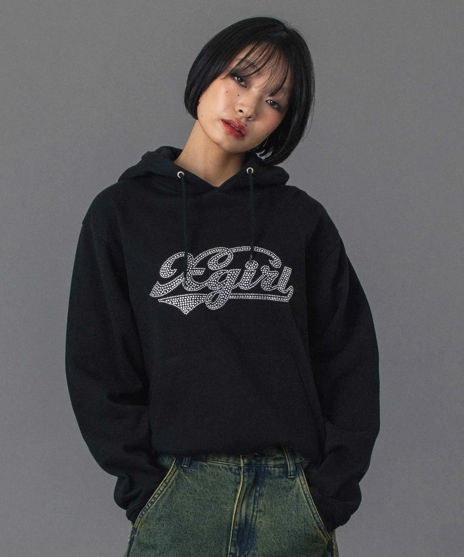 RHINESTONE CURSIVE LOGO SWEAT HOODIE - Image 8