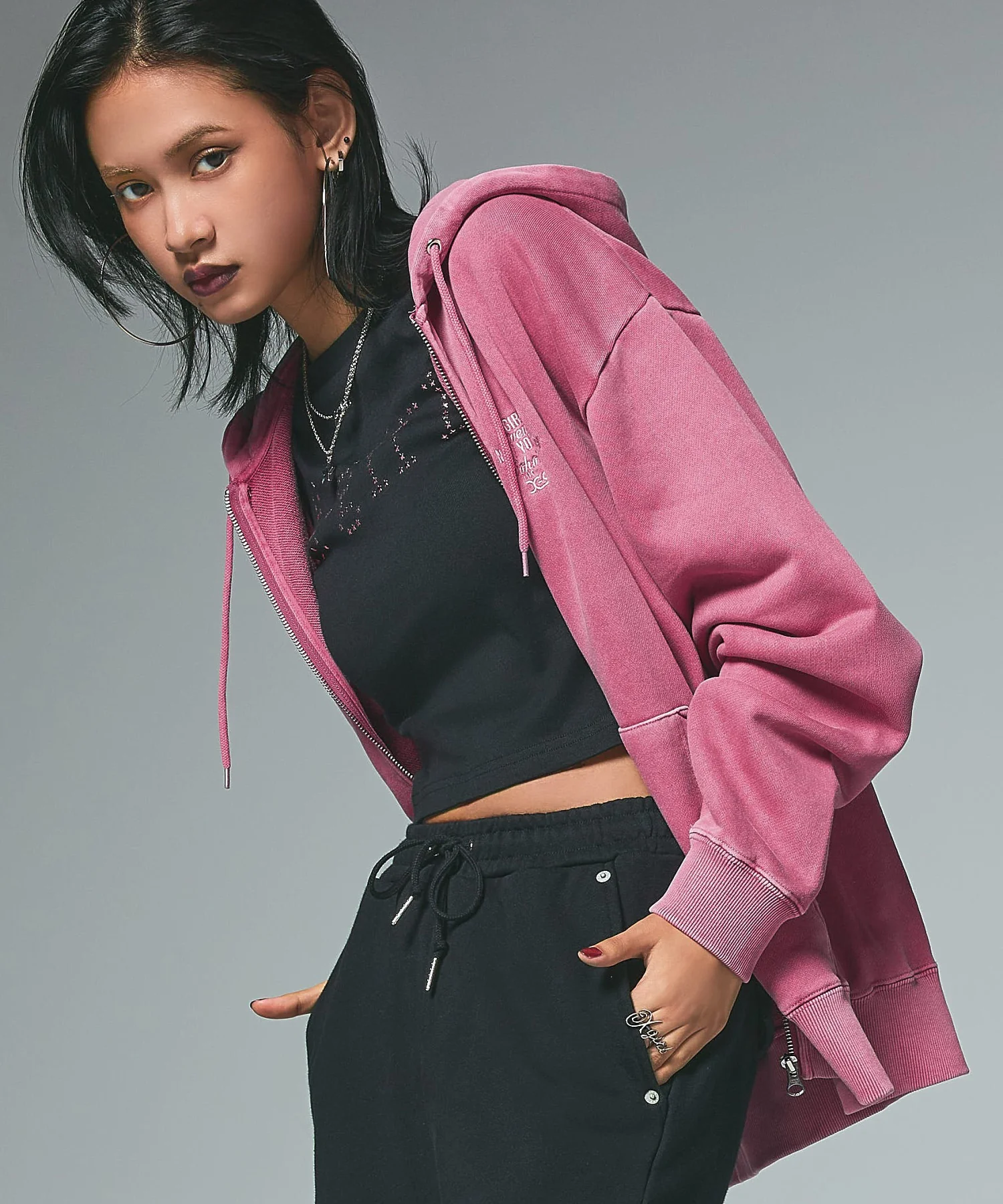 MIX LOGO & FACE FADED ZIP UP SWEAT HOODIE - Image 2