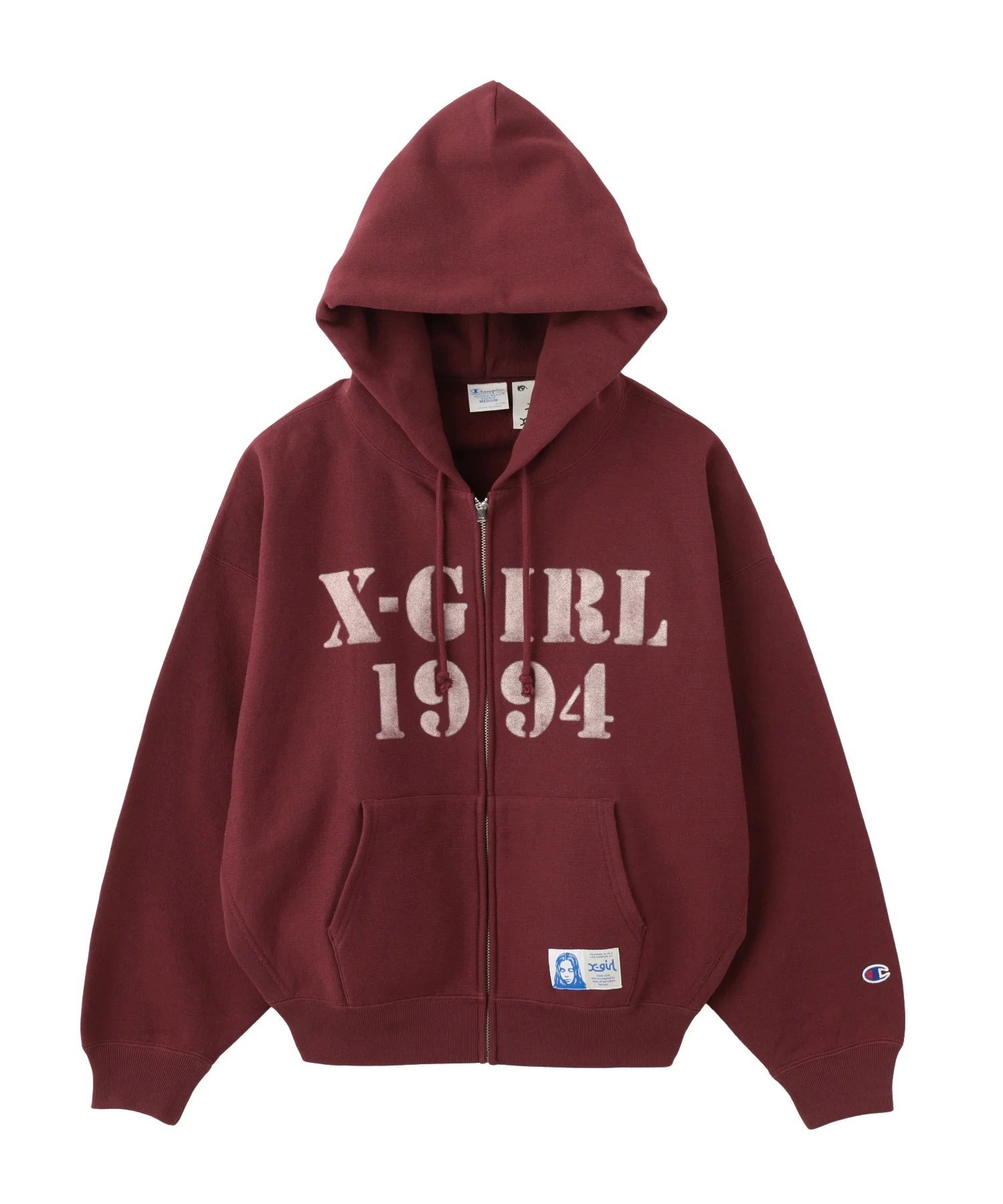 X-girl × Champion REVERSE WEAVE STENCIL LOGO ZIP UP HOODIE - Image 8