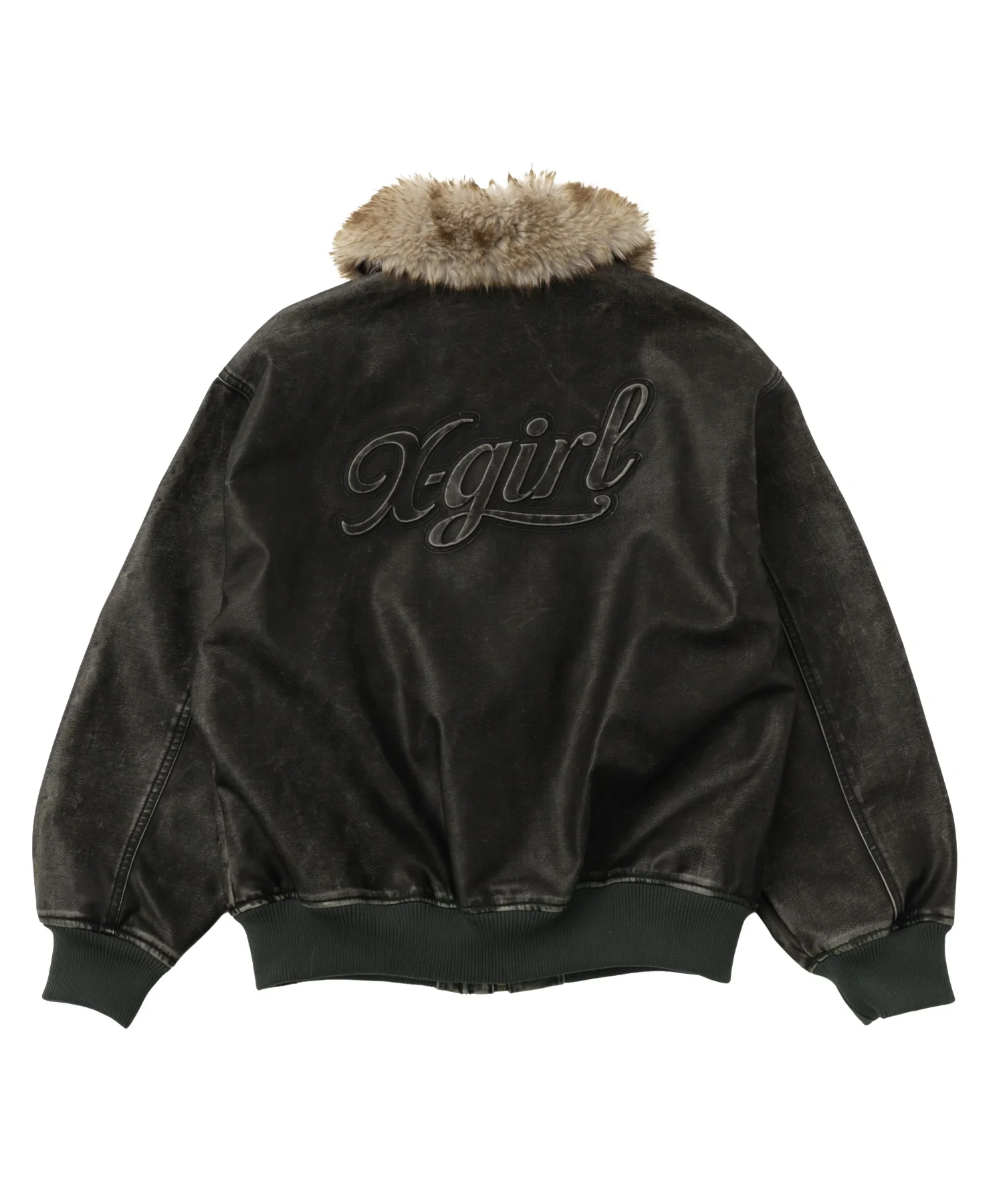 EMBOSSED LOGO PATCH DISTRESSED FAUX LEATHER JACKET - Image 21