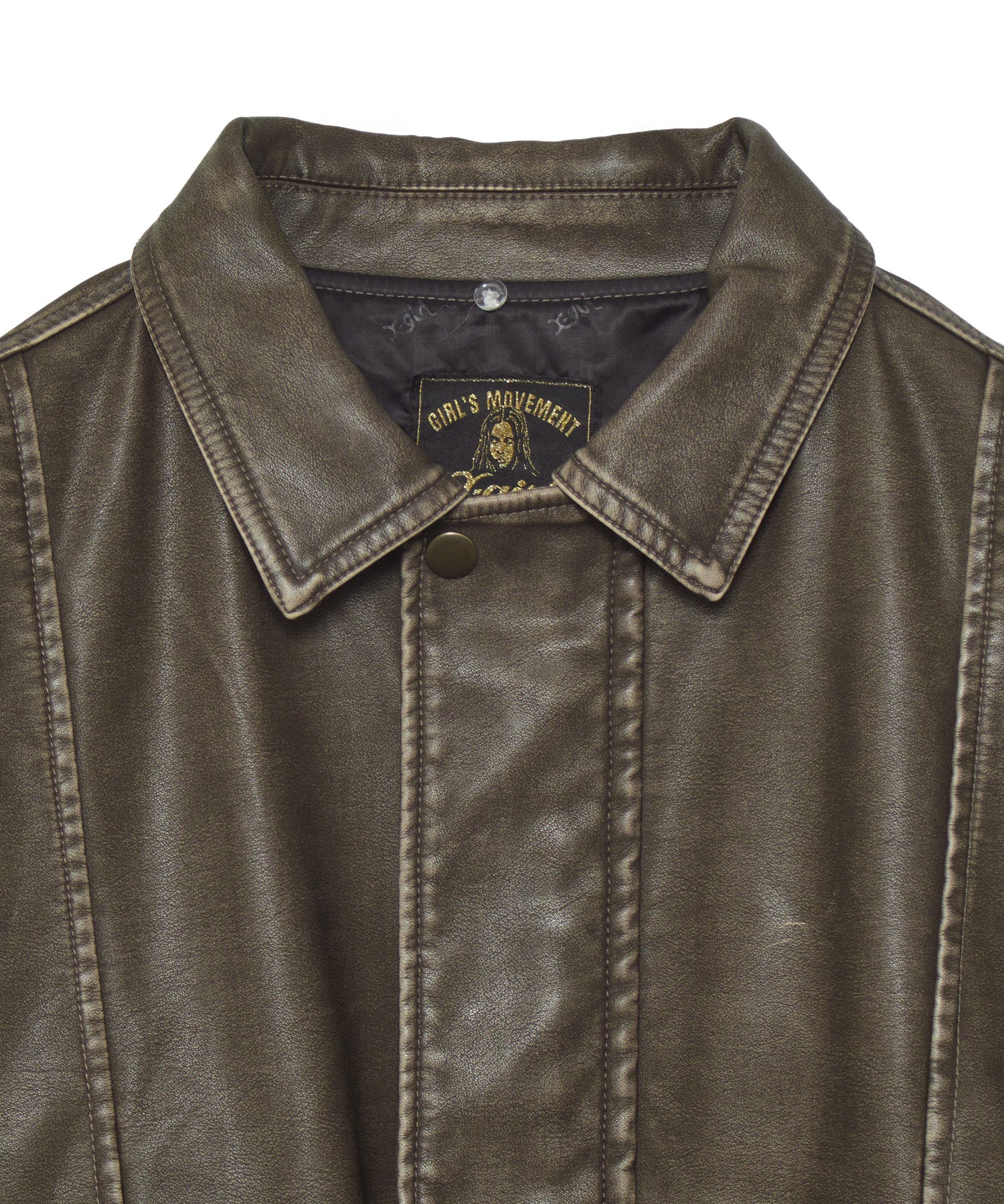 EMBOSSED LOGO PATCH DISTRESSED FAUX LEATHER JACKET - Image 35