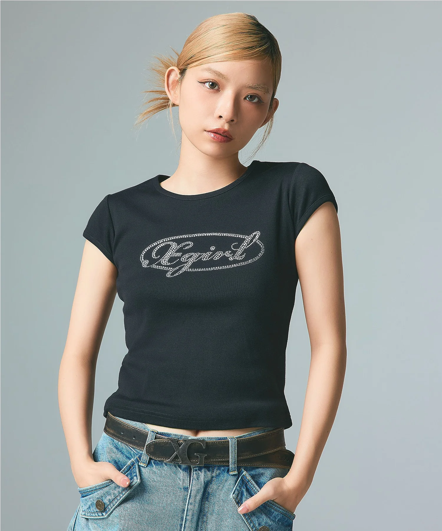 RHINESTONE OVAL CURSIVE LOGO S/S BABY TEE - Image 2
