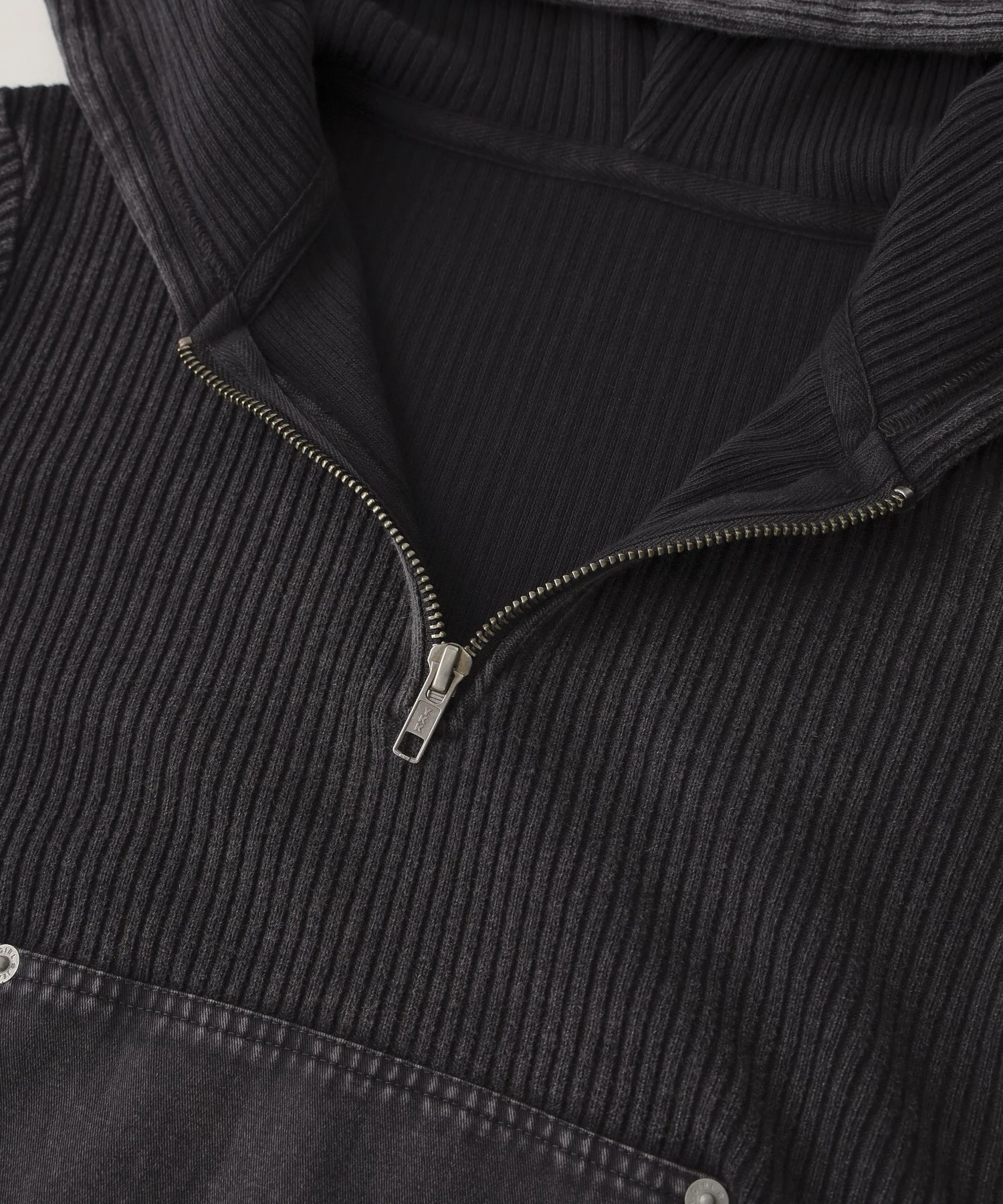 FADED WOVEN MIX HALF ZIP HOODED TOP - Image 11