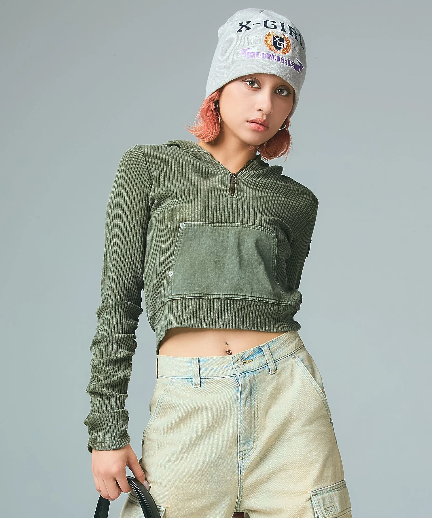 FADED WOVEN MIX HALF ZIP HOODED TOP - Image 4