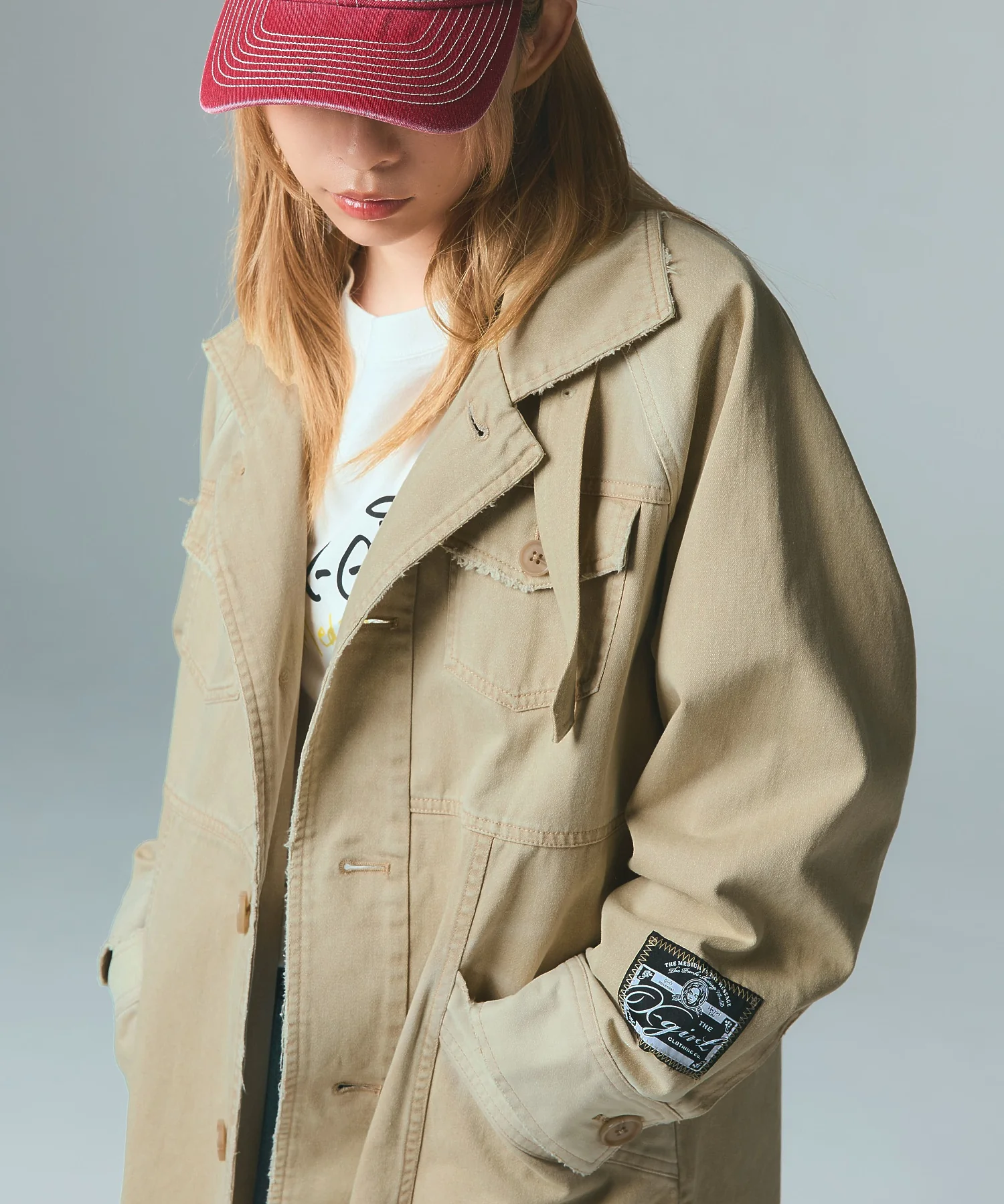 FADED STAND COLLAR LONG COAT - Image 9