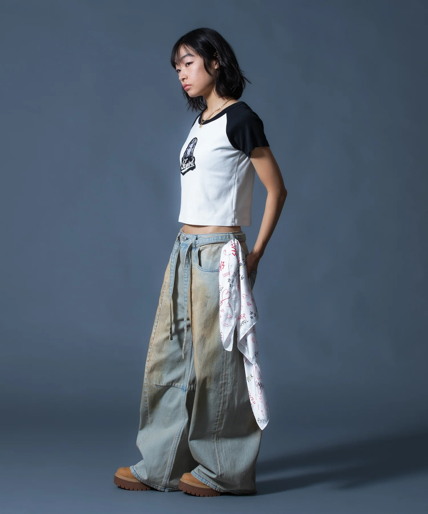 FADED FACE LABEL WIDE BAGGY DENIM PANTS - Image 42