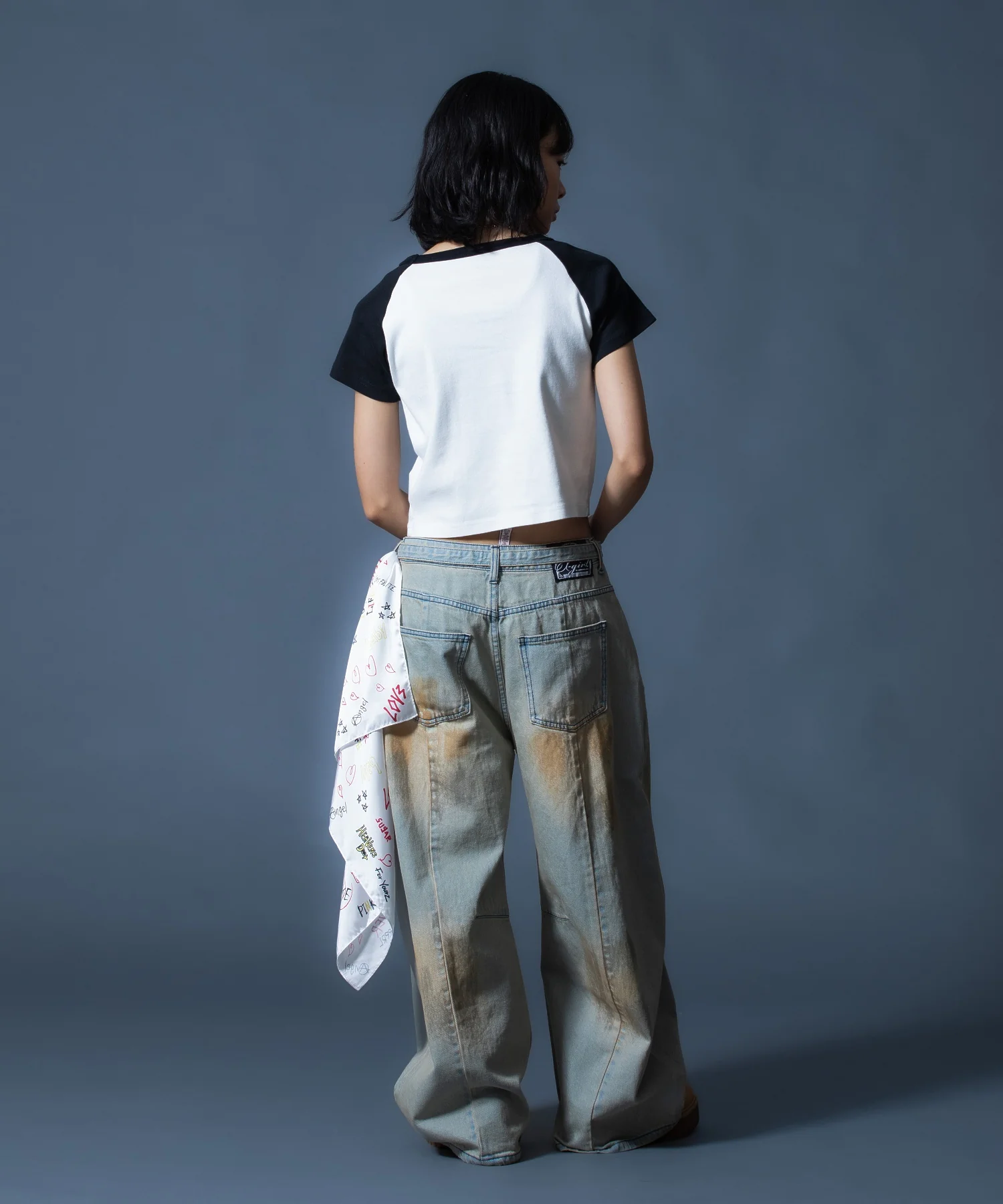 FADED FACE LABEL WIDE BAGGY DENIM PANTS - Image 44
