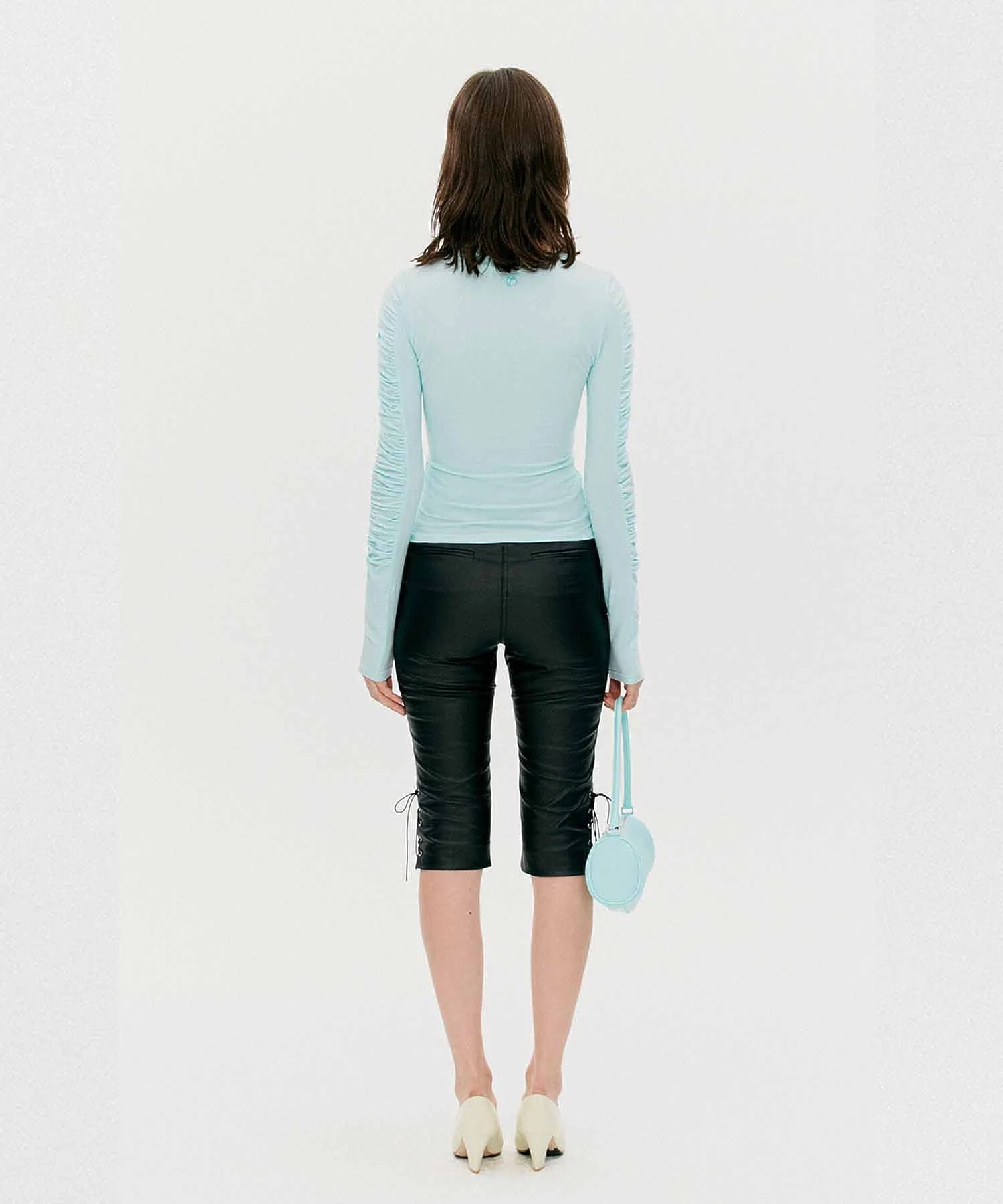 THE OPEN PRODUCT /ザオープンプロダクト/ RUCHED LONG SLEEVE TOP GTO221TS003 - Image 3