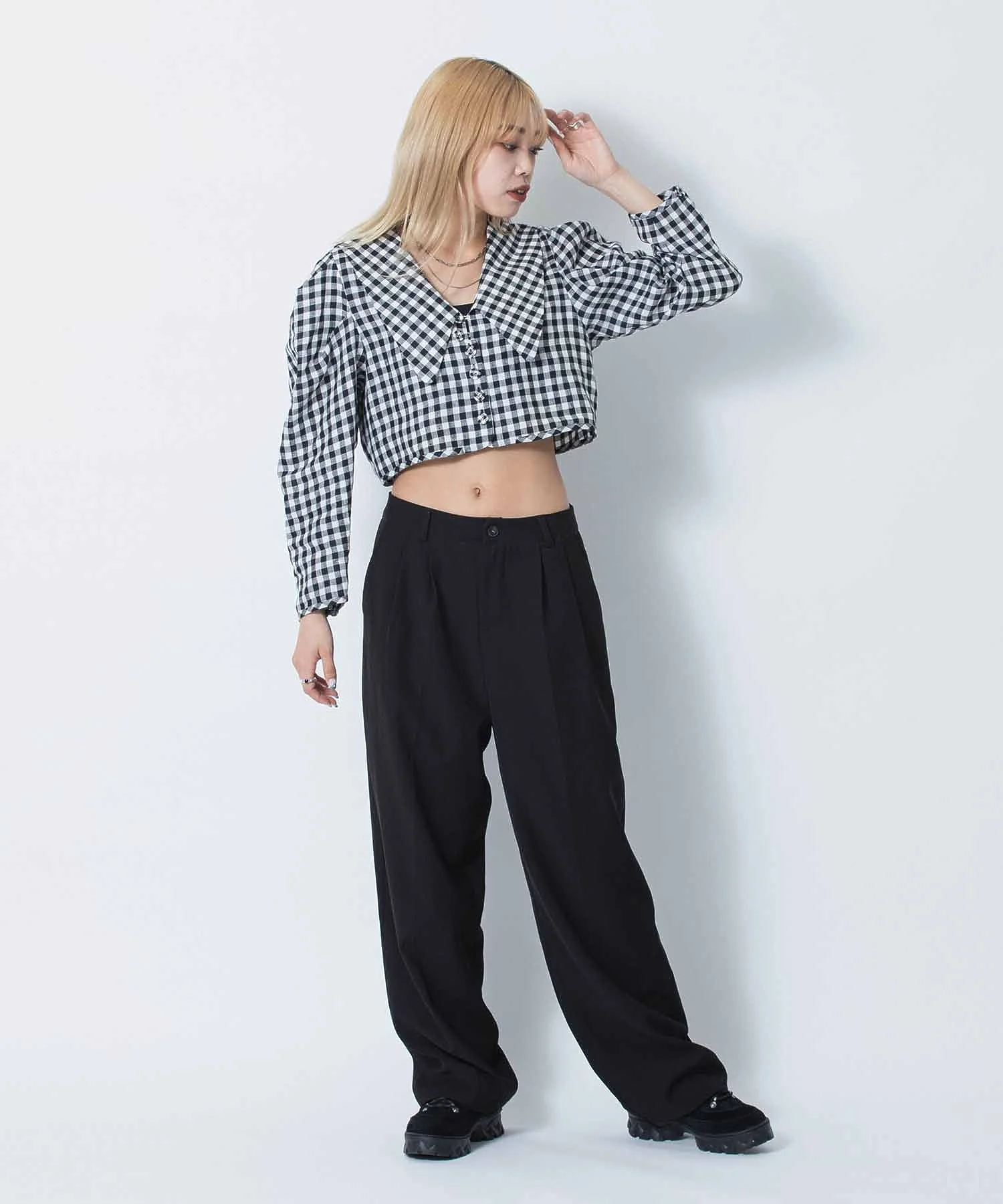 HOLIDAY /ホリデイ/ GINGAHAM CHECK LINEN SAILOR SHIRT - Image 2